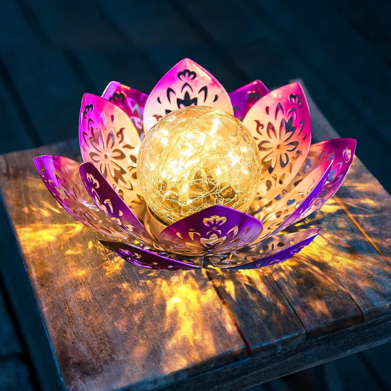 Huaxu Solar Garden Lights Outdoor Decorative - Bright Lotus Flower Table Lamp, Waterproof Solar Lights for Patio Pathway Yard Ba