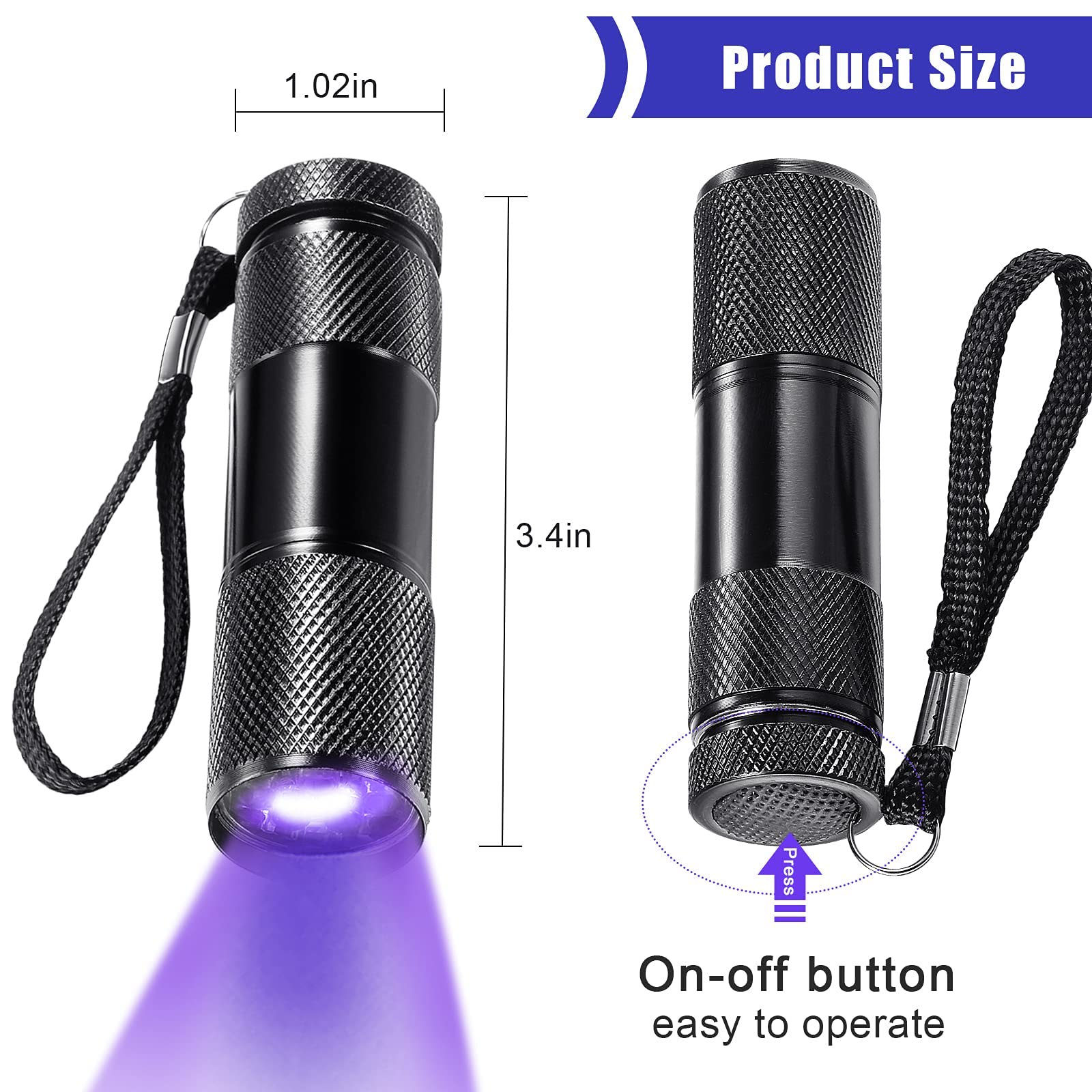Roceei Mini LED Blacklight Torch - 10 Pack Portable UV Flashlight for Pet Stains, Aluminum, Purple Light