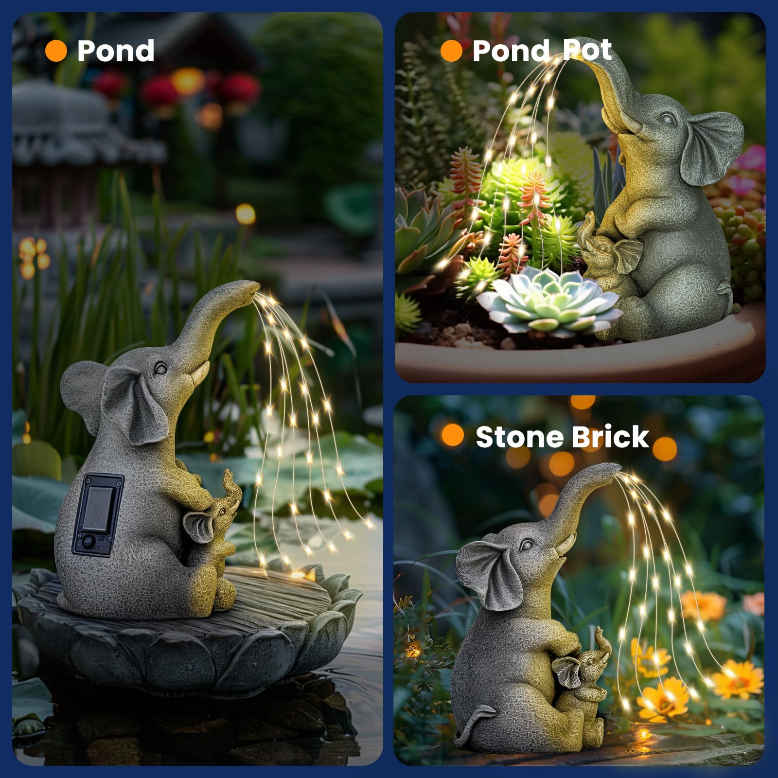 Solar Garden Outdoor Statue With 30 Led Lights - Lawn Decor Elephant Figurine For Patio, Balcony, Yard Ornament - Unique Housewa