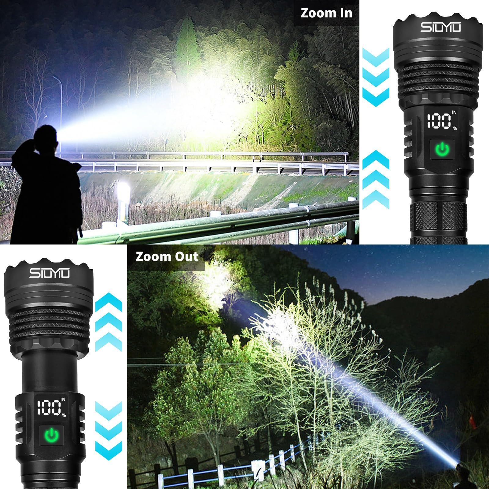 Flashlights High Lumens, Tactical Flashlight Super Bright, Usb-C Rechargeable With Battery Display, 5 Modes & Adjustable Focus,
