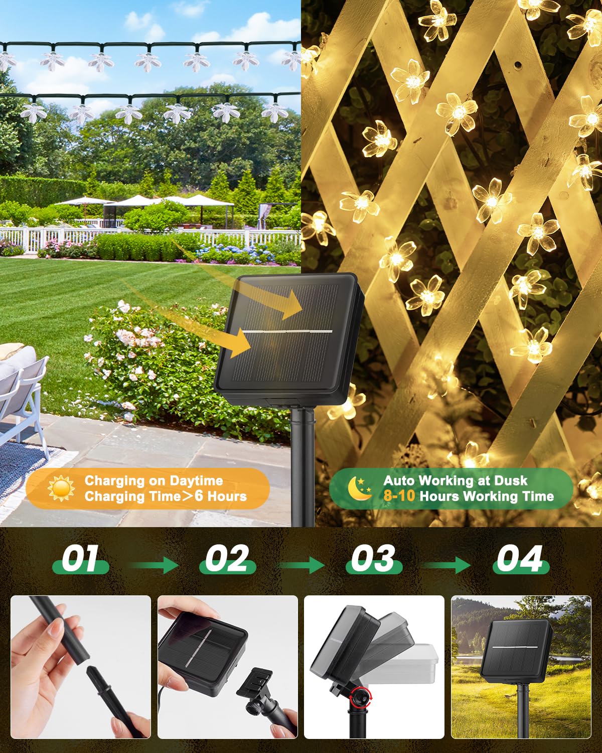 Brightown 2 Pack Total 52Ft 120 Led Solar String Lights Flower Outdoor Waterproof Fairy Lights For Garden Yard Fence Patio Chris