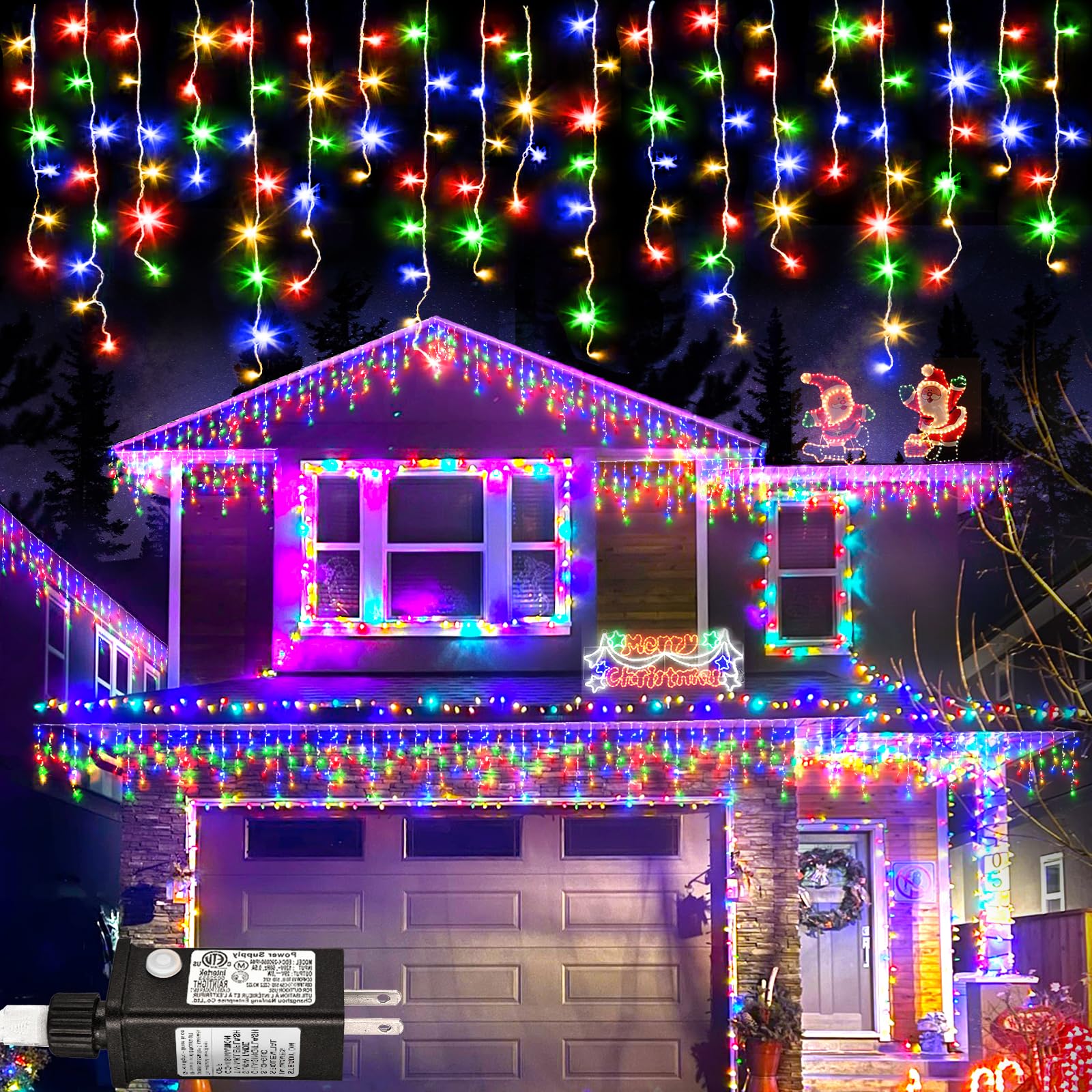Colored Christmas Lights Outdoor, 33ft 400 LED Icicle Lights for Outside House with Connectable Clear Wire 8 Modes Timer, Plug i