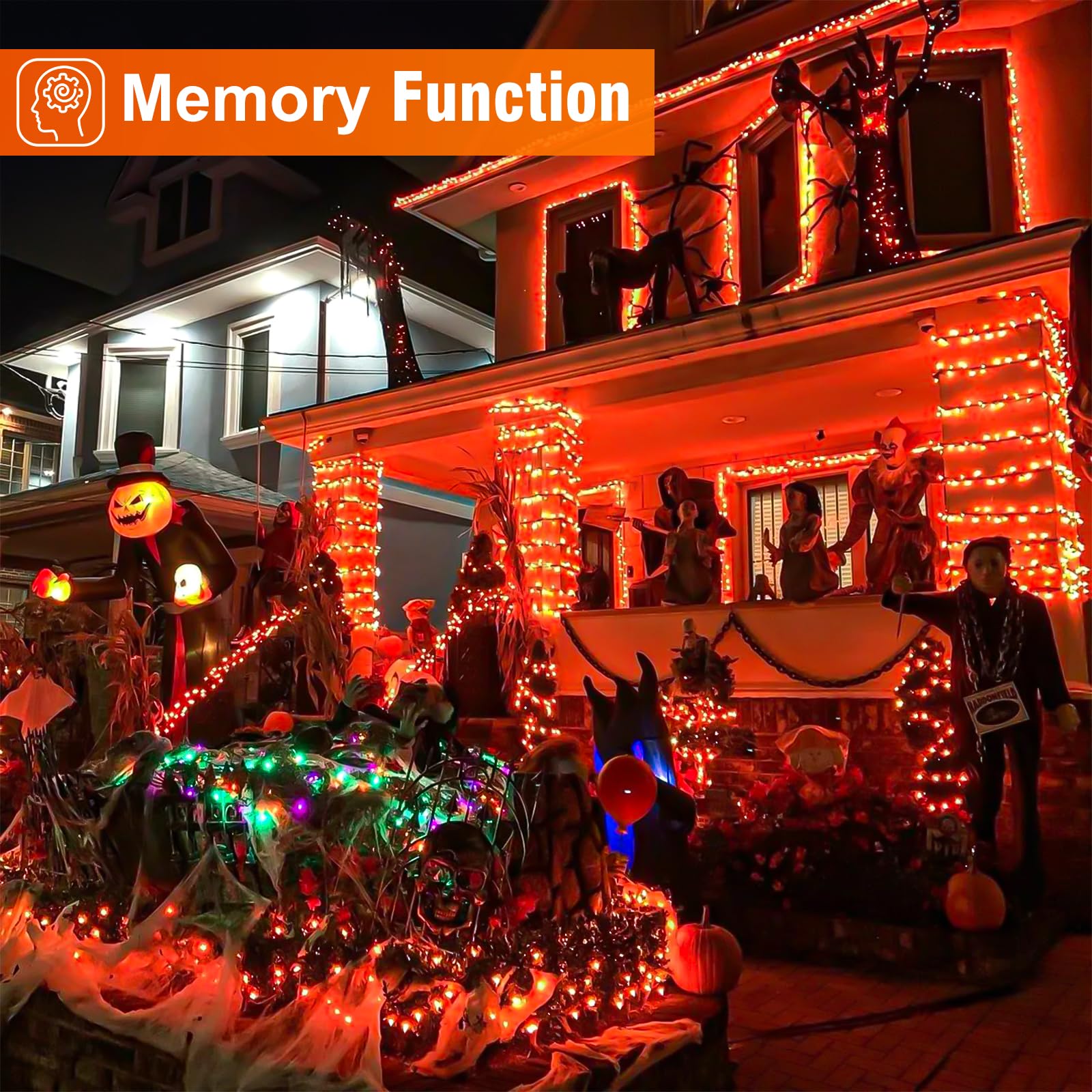 Nielfoi Halloween String Lights, 200FT 600 LED, Orange, Waterproof, 8 Modes, Plug-in for Indoor/Outdoor Decorations