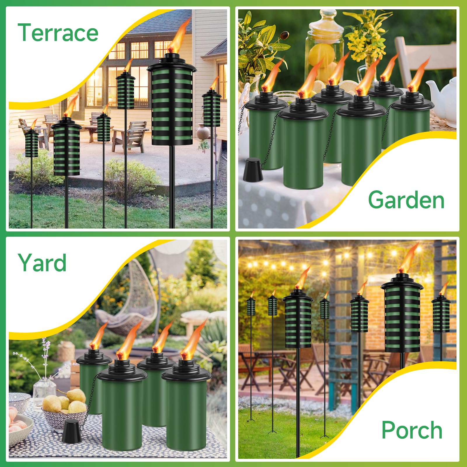 Fan-Torches 6 Pack Citronella Metal Garden Torches, 59-Inch, Outdoor Patio Décor