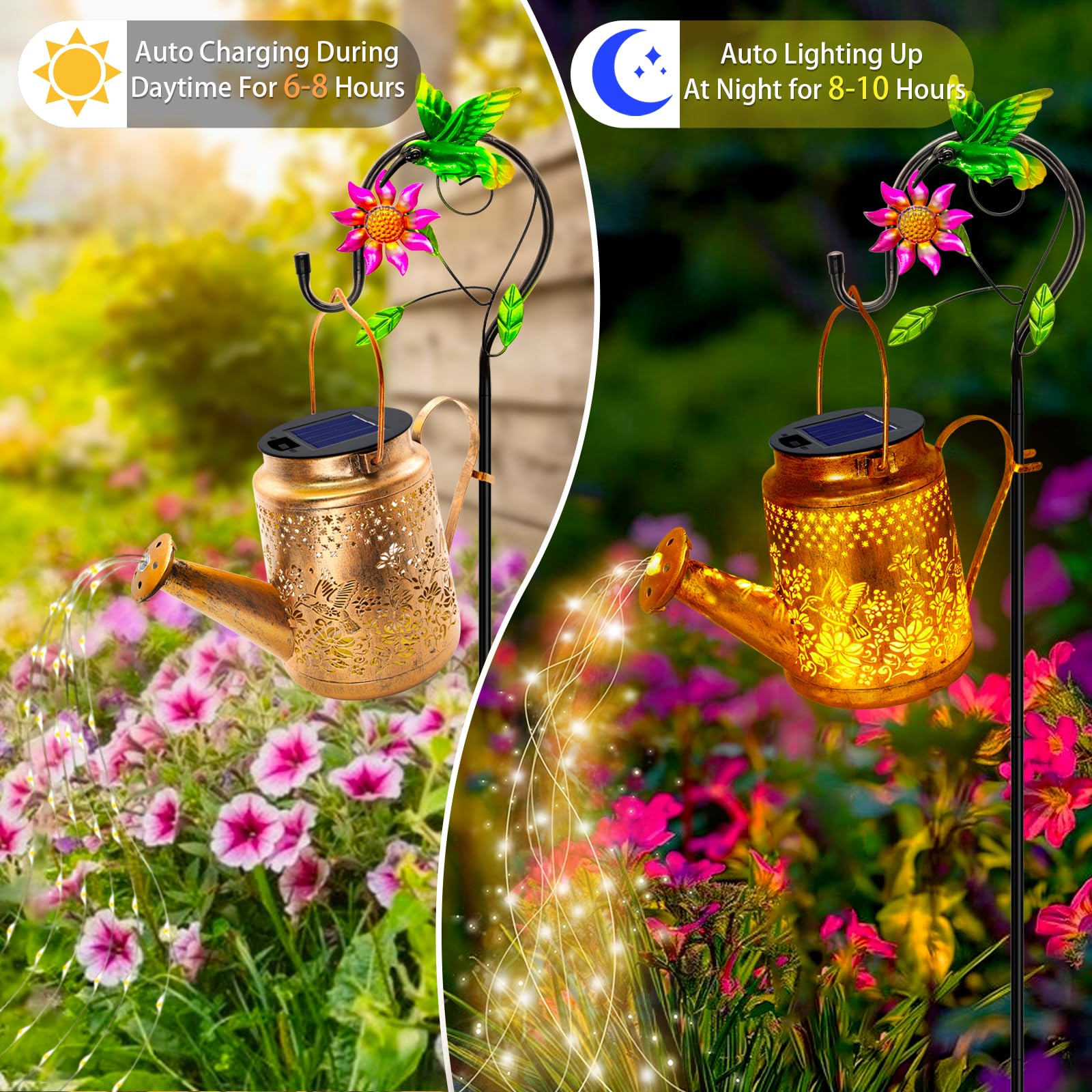 YJFWAL Solar Lanterns - Outdoor Waterproof Hummingbird Decor, Warm White, Metal, 1 Pack, Model QNHFN-SHD-1P-WW, Perfect for Garden & Patio