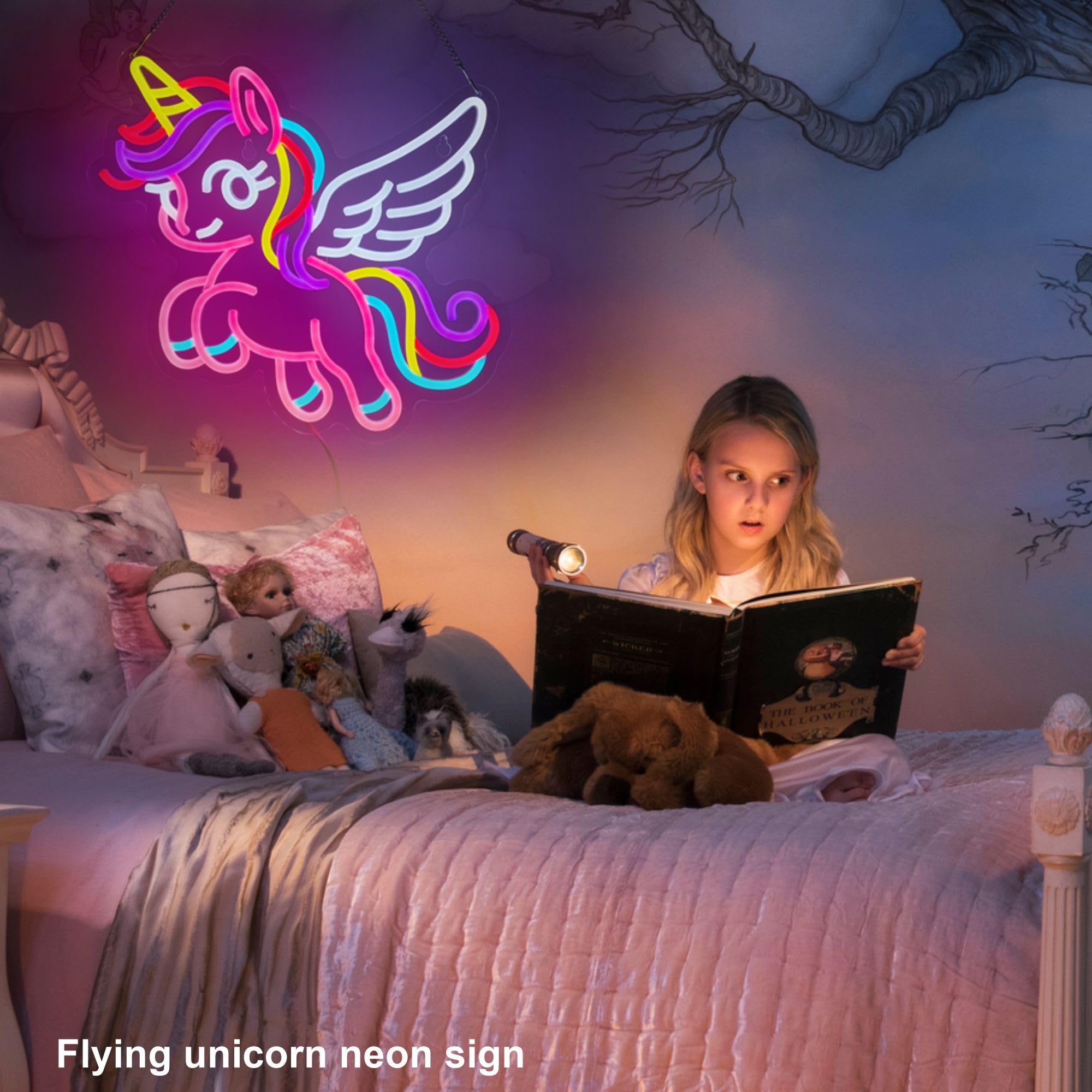 NEONLAND Unicorn Neon Sign - Pink & Purple LED Wall Decor, 16.5x12.6in, Dimmable, USB Powered, Gift for Kids & Girls