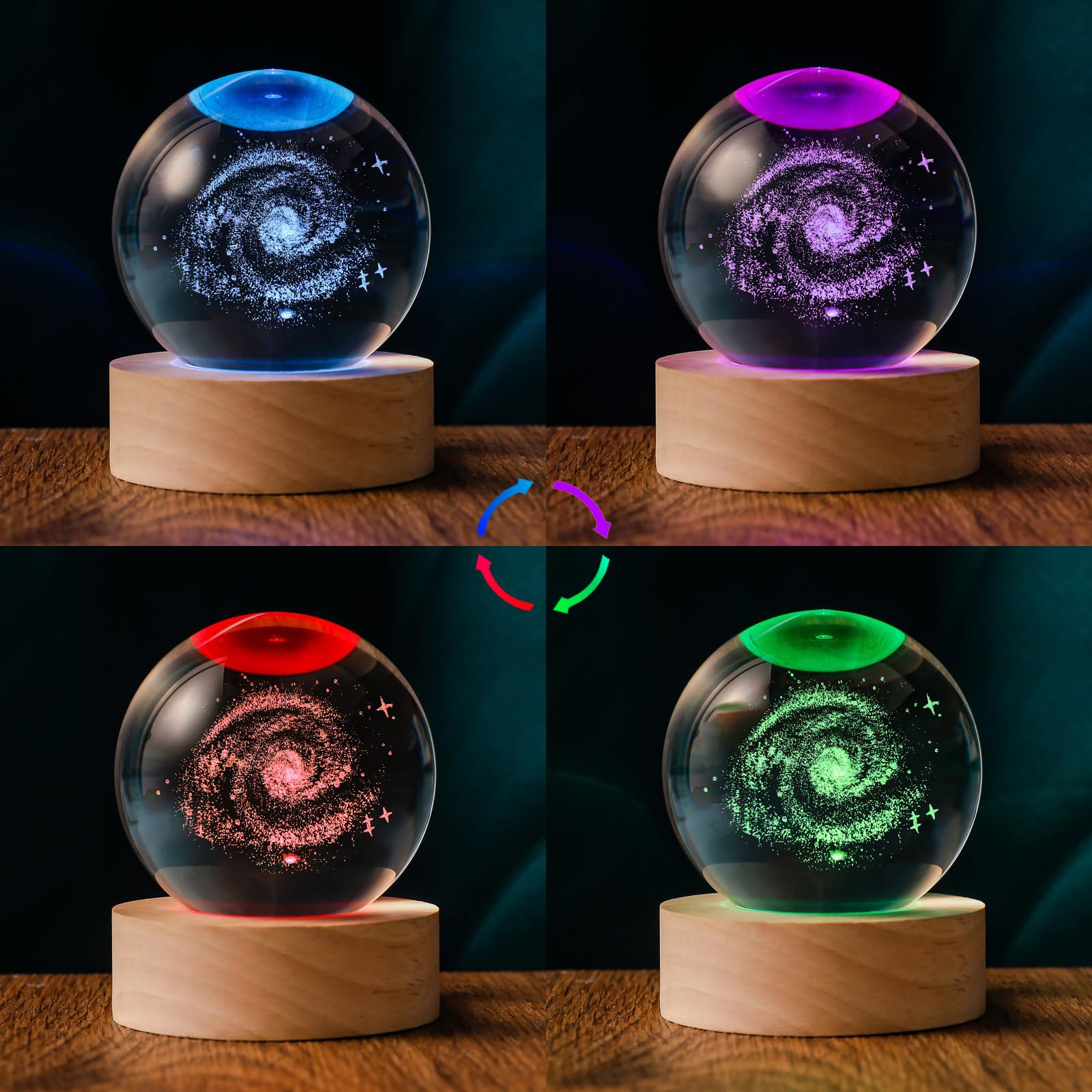 Qianruna 3D Galaxy 60Mm Crystal Ball Astronomy Universe Gifts 3D Galaxy Crystal Globe Science Space Themed Physics Gifts Night L