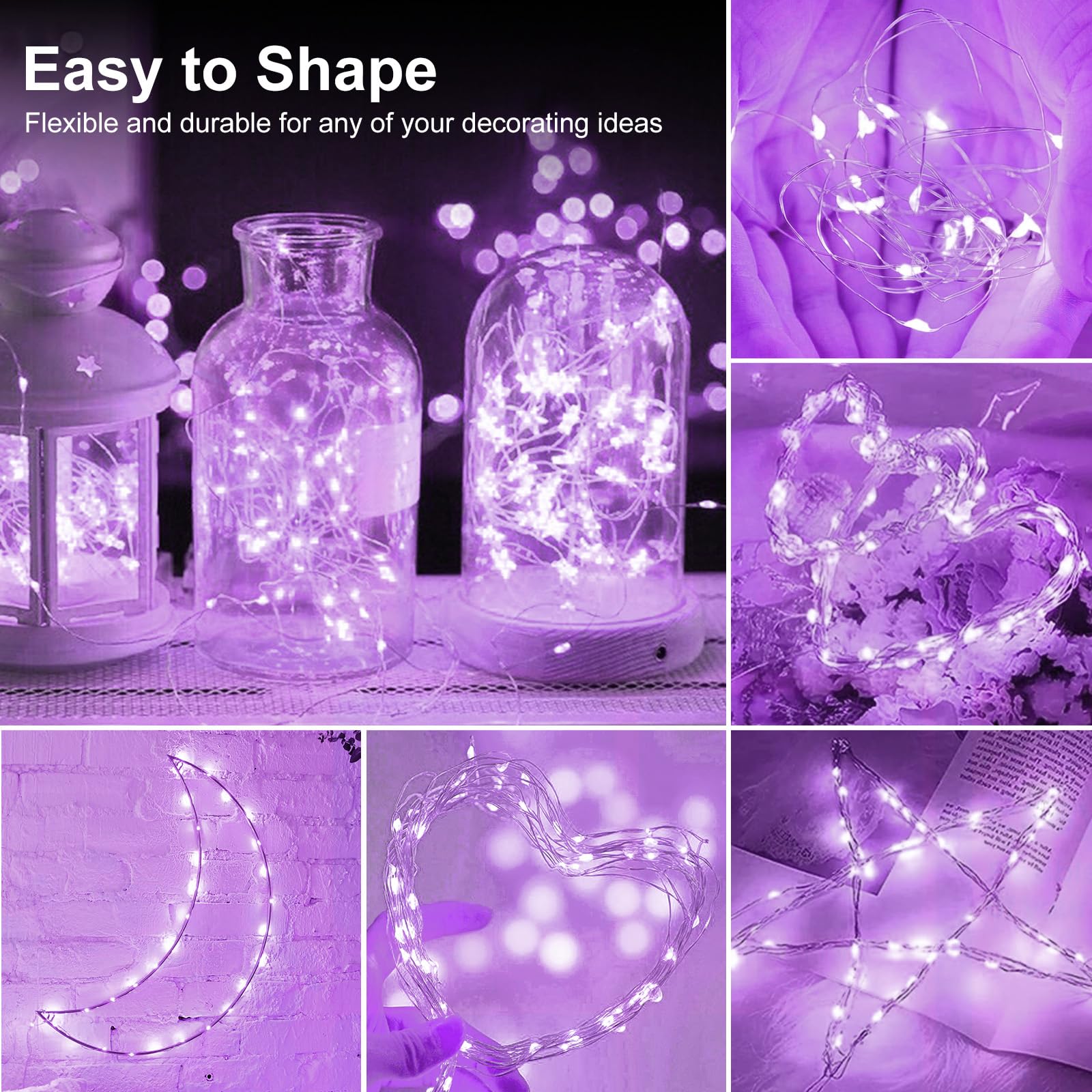 kolpop Fairy Lights Battery Operated 20 LED Purple String Lights 7 FT, 30 Pack, Copper for Mason Jars, DIY Decor