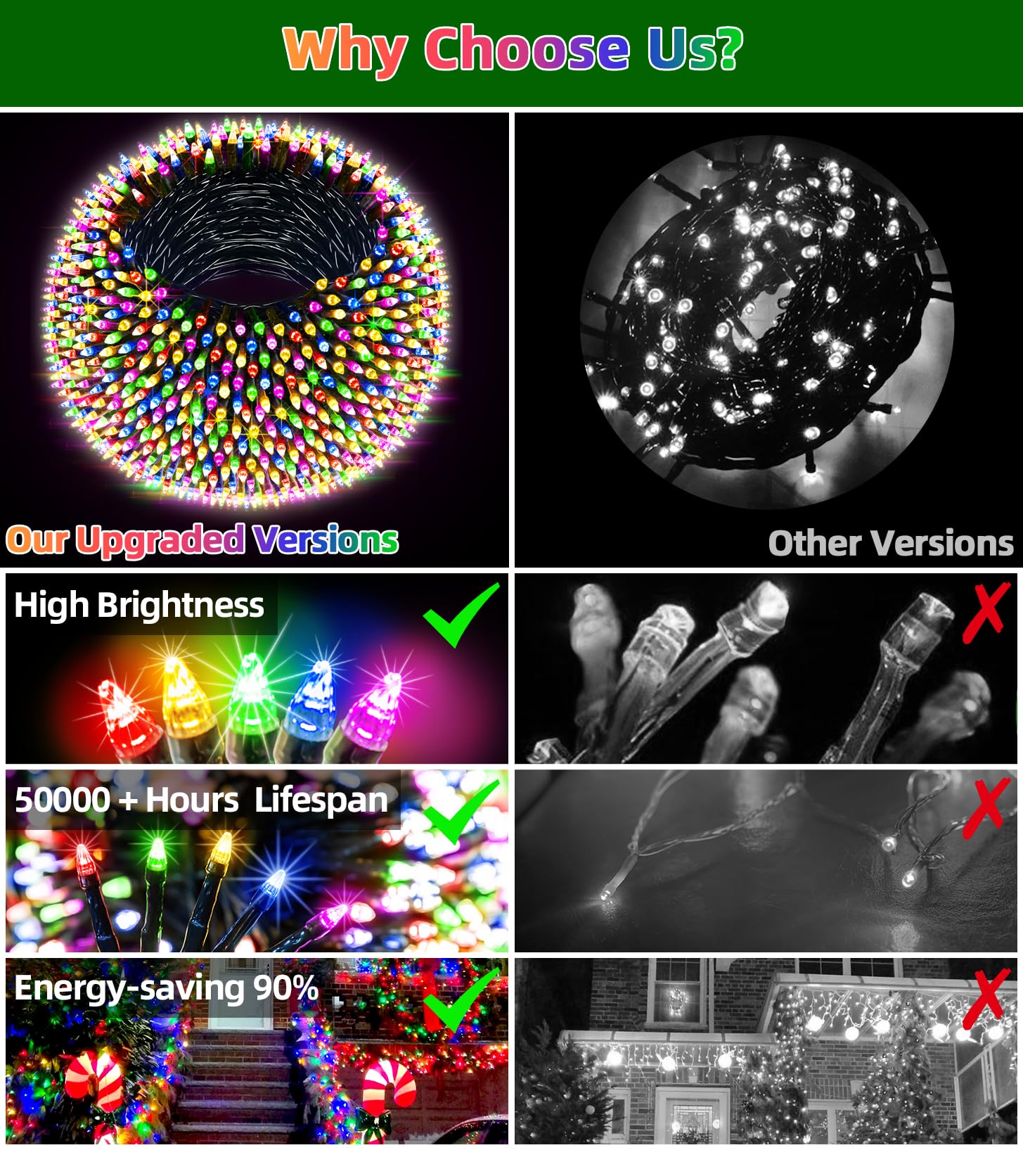 QUHUATU 1500 LED Christmas String Lights, 470FT Multicolor, Waterproof, 12 Modes, Green Wire, Model WX-1500 for Outdoor Decorations