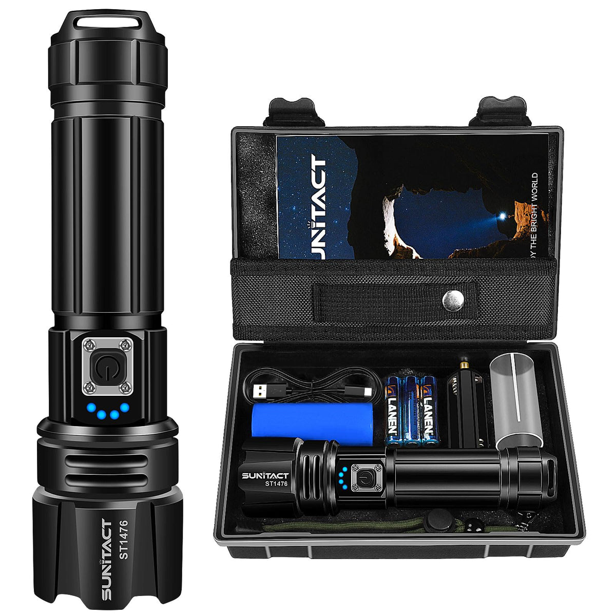 Sunitact Flashlights High Lumens, Rechargeable Led 200000 Lumen Xhp70.2, Super Bright High Powered Handheld Flashlights For Emer