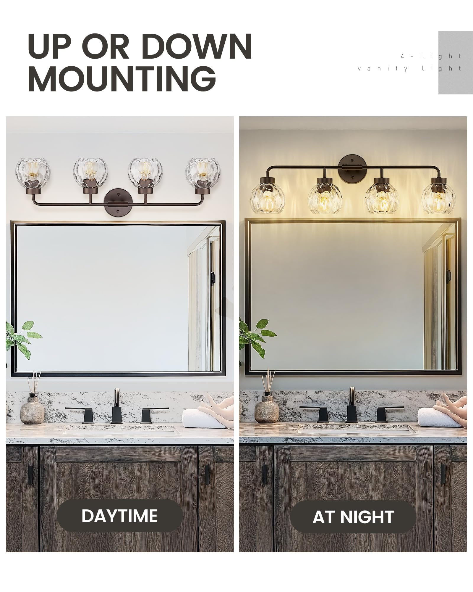 Zeyu 4-Light Bathroom Vanity Light  32 Inch Vintage Vanity Lighting Fixtures  Bathroom Lighting Fixtures With Water Ripple Globe Glass  Zs62Bg-4W Orb-Wg