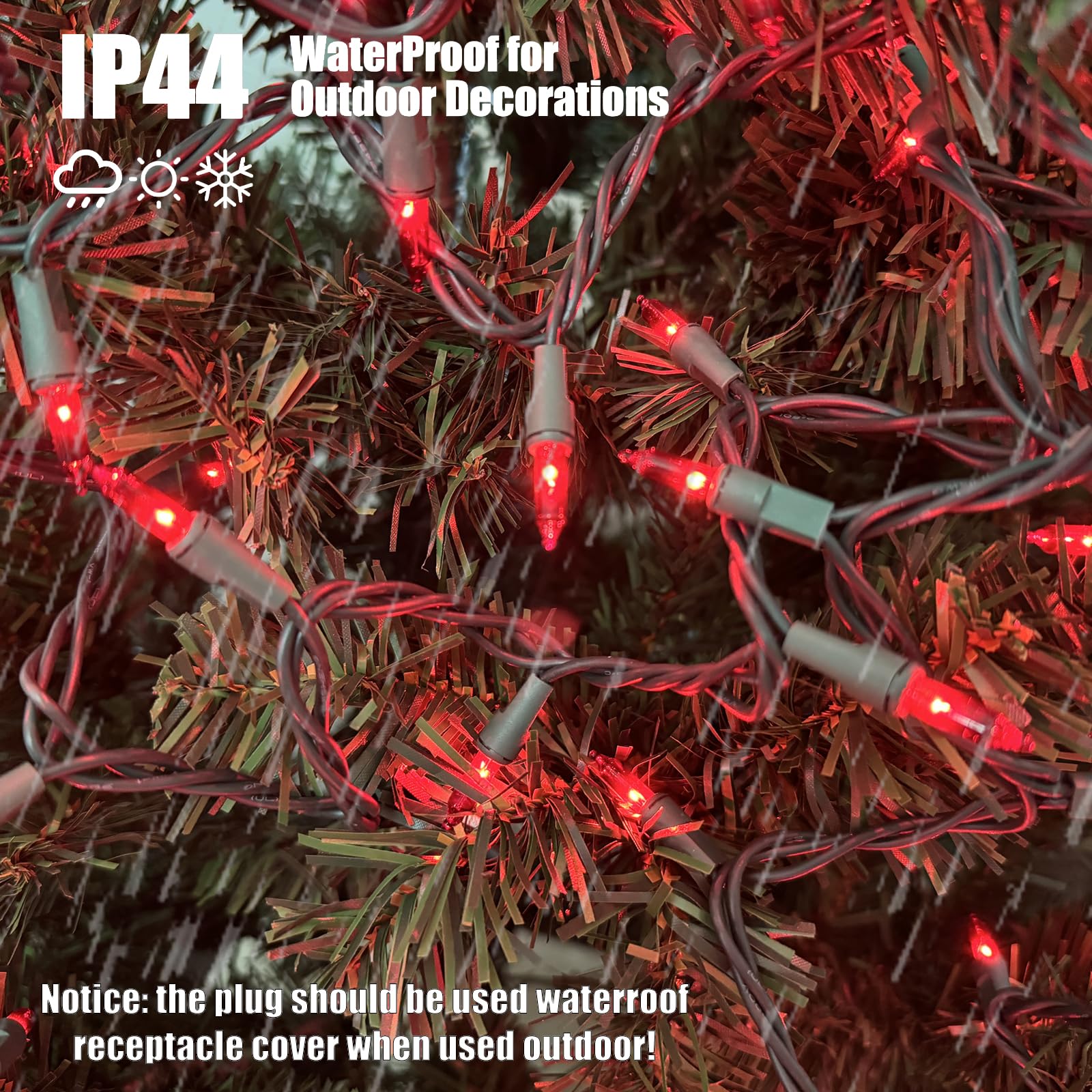 HISHINY Christmas Lights 100 Count Red String Lights 21ft Green Wire UL Certified for Indoor Outdoor Decorations