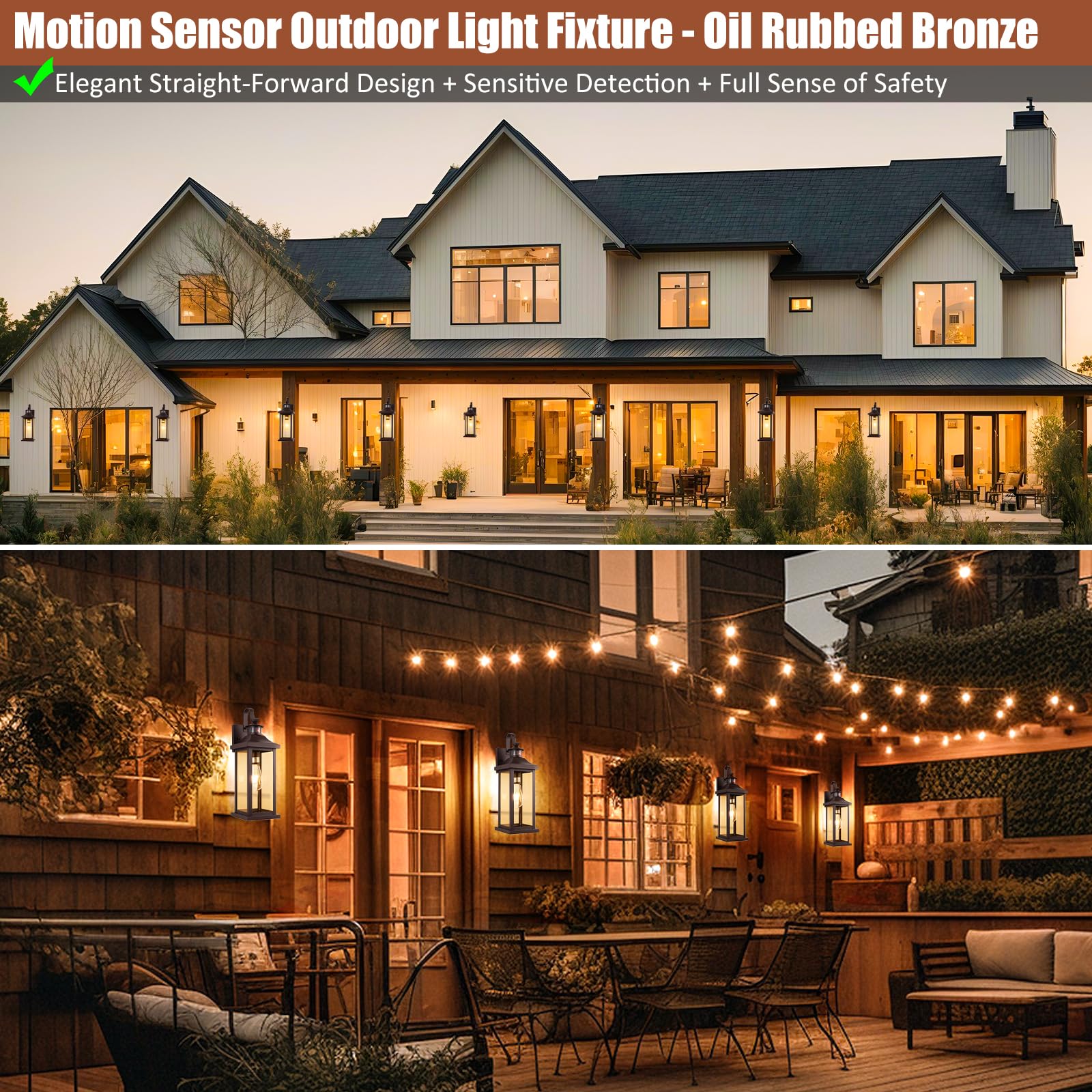 Roravilila Dusk To Dawn Motion Sensor Outdoor Lights Oil Rubbed Bronze 2-Pack, 18 Inch Large Outdoor Light Fixtures Brown Exteri