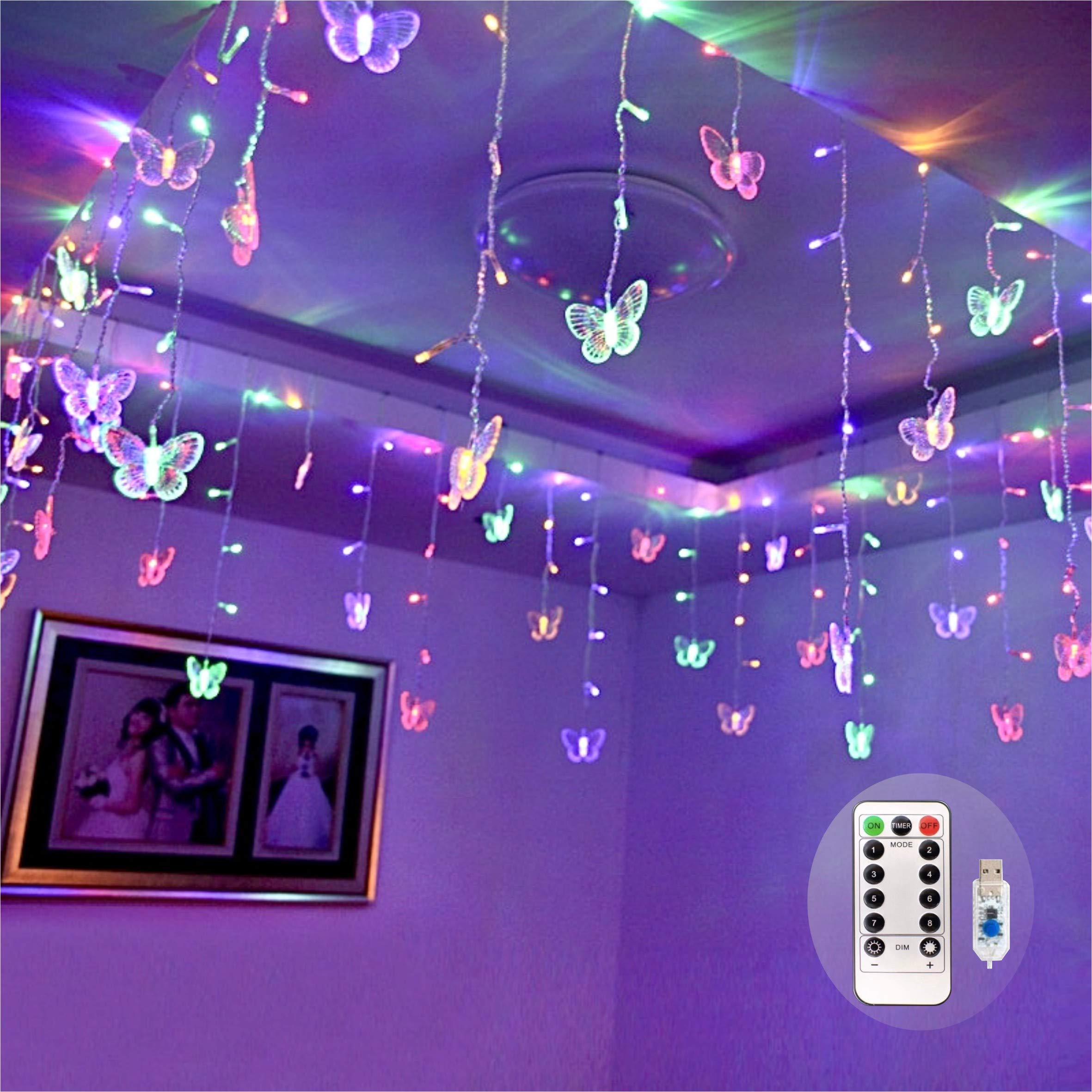 Butterfly Curtain Fairy Lights USB Plug in,8 Modes 120 LED 19.7FT Firefly Twinkle Timer String Lights with Remote, Waterproof Copper Wire for Bedroom Patio Christmas Wedding Party Dorm(Multicolor)