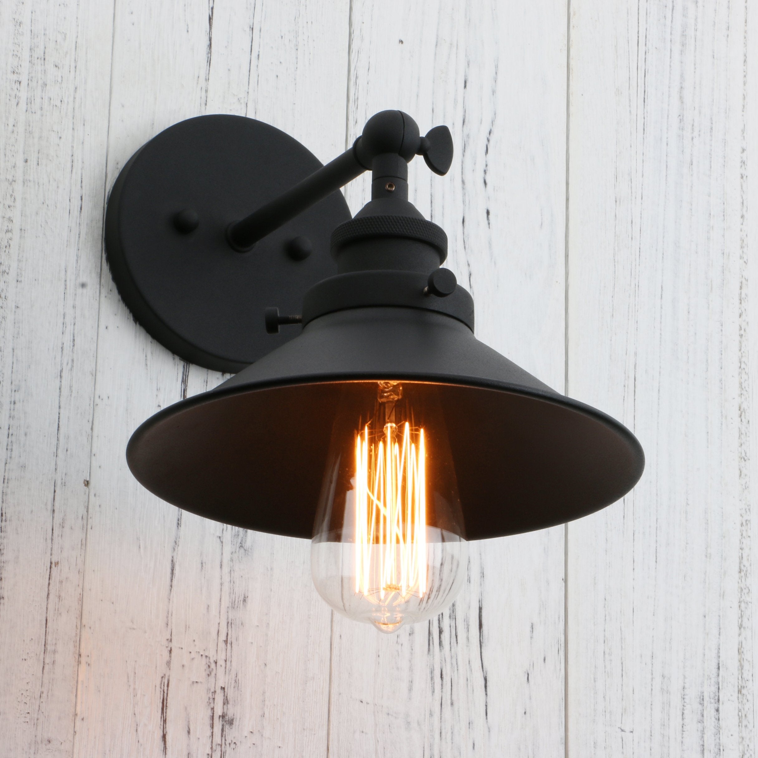 Permo Vintage Industrial Metal Wall Sconce Lighting 180 Degree Adjustable Wall Lamp (Black)