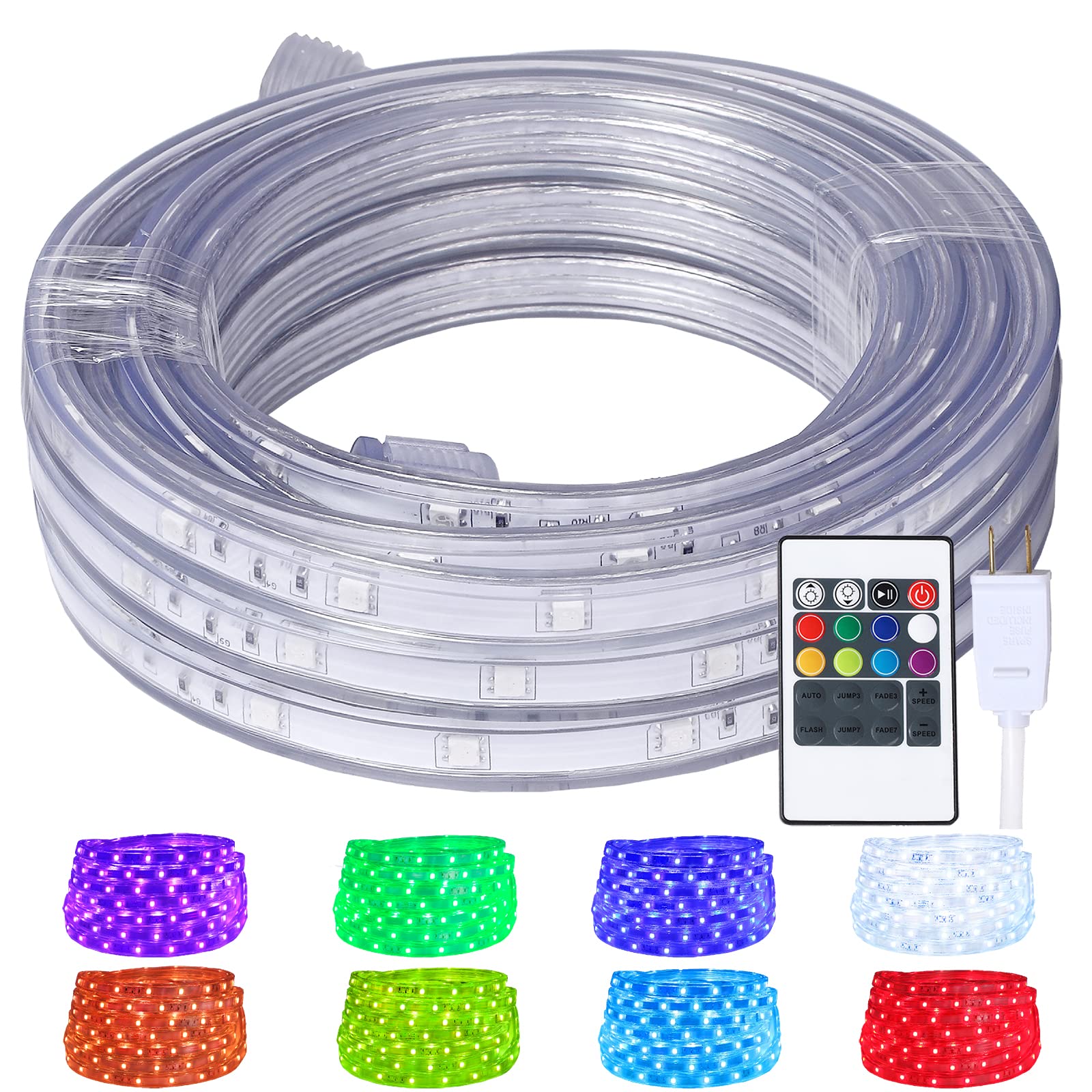 Areful 33ft LED Rope Lights  Color Changing Band Lights with Remote  Flat Light Rope  Flexible Connectable and Dimmable  Waterproof for Indoor/Outdoor Use  8 Colors and 6 Modes