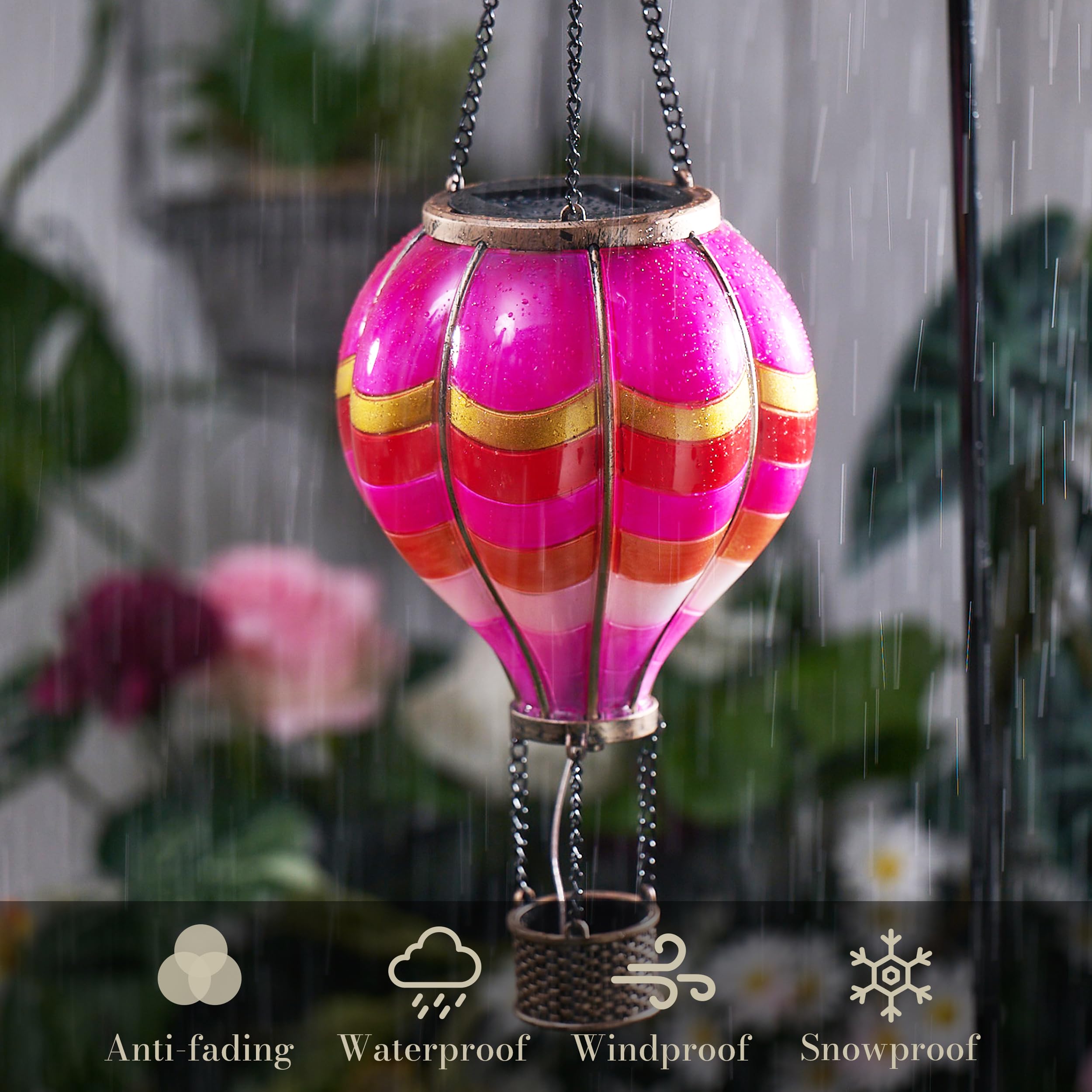 TeresaS Collections Hot Air Balloon Solar Lantern For Valentines Day Garden Decor Hanging Flickering Flame Outdoor Lights For Trees  Pink Decorations For Party Gift For Mom