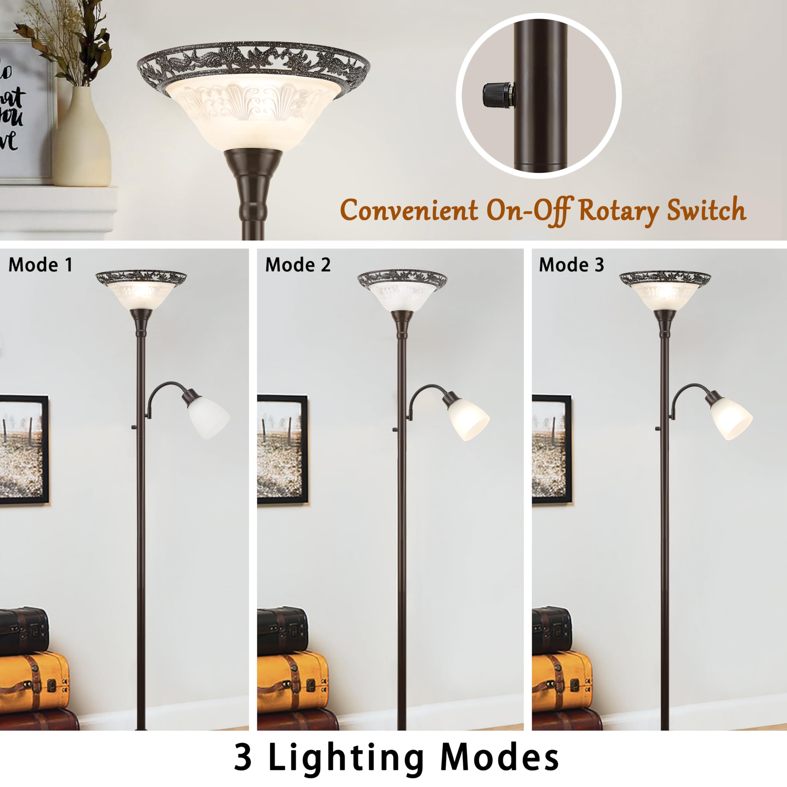 Luvkczc 70" Vintage Floor Lamp - Extra Tall Metal Standing Light for Living Room, Bedroom, Office - Brown, Model L-FL-31001B