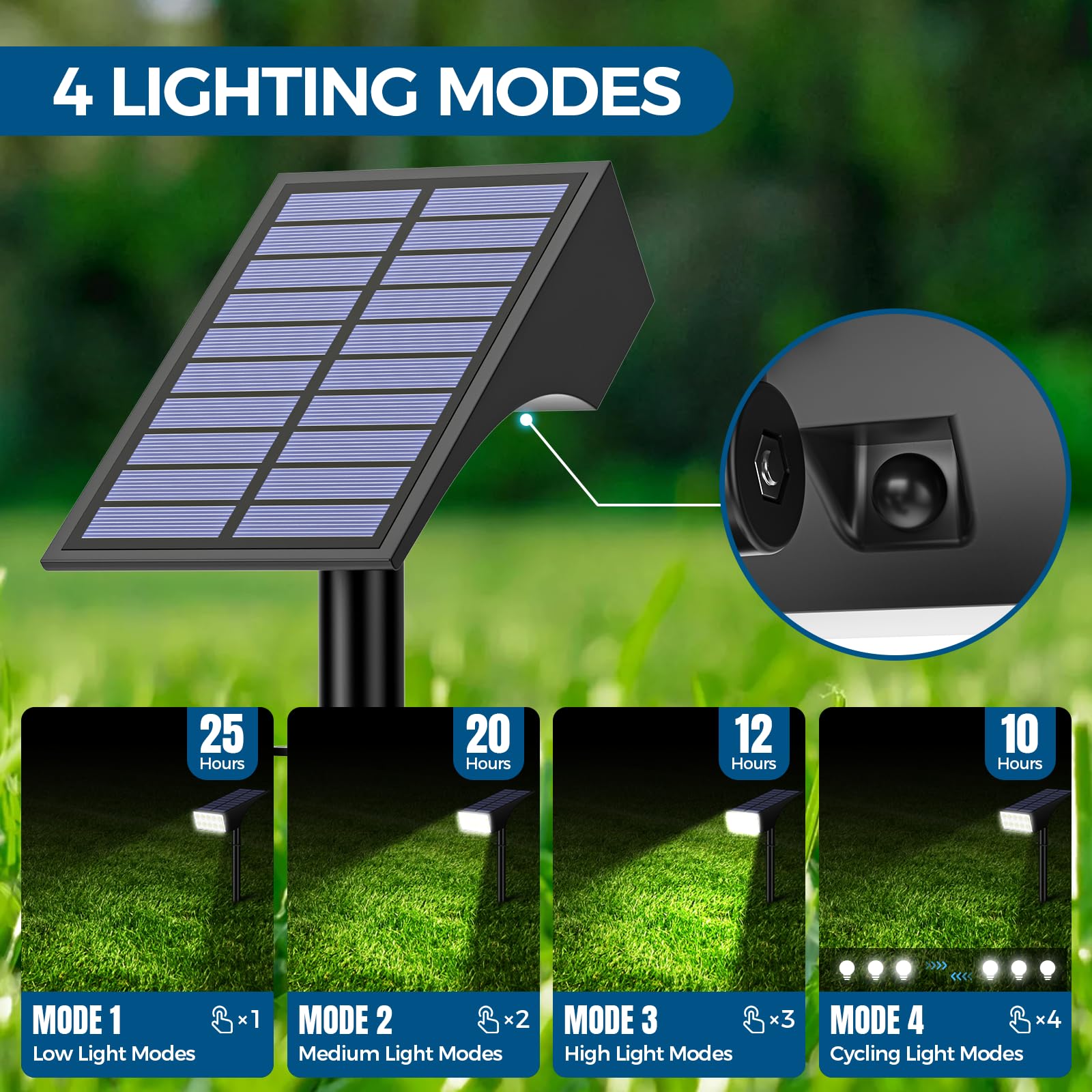 WENATY Solar Spot Lights Outdoor, IP65 Waterproof, 4 Brightness Modes, 6 Pack, Cool White, ABS & Monocrystalline Silicon