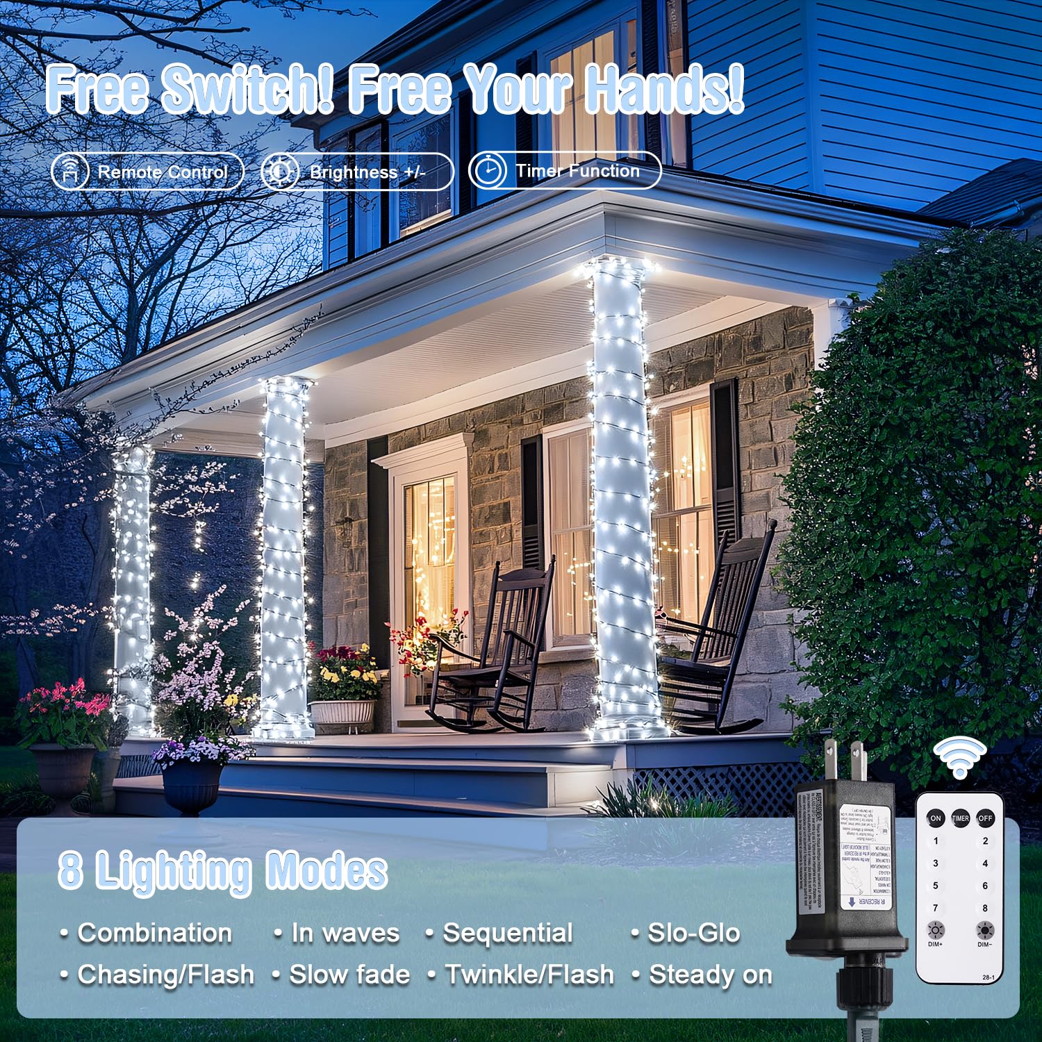 Jmexsuss 400 Led White String Lights Outdoor Waterproof, 132Ft Christmas Tree Lights With Remote, Indoor String Lights Plug In F