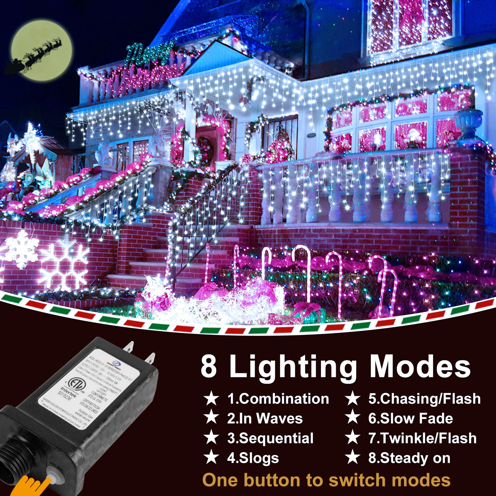 KNONEW 400 LED Fairy String Lights, 33ft Curtain Decor, Cool White, 8 Modes, Clear Wire for Christmas, Wedding & Party Decorations