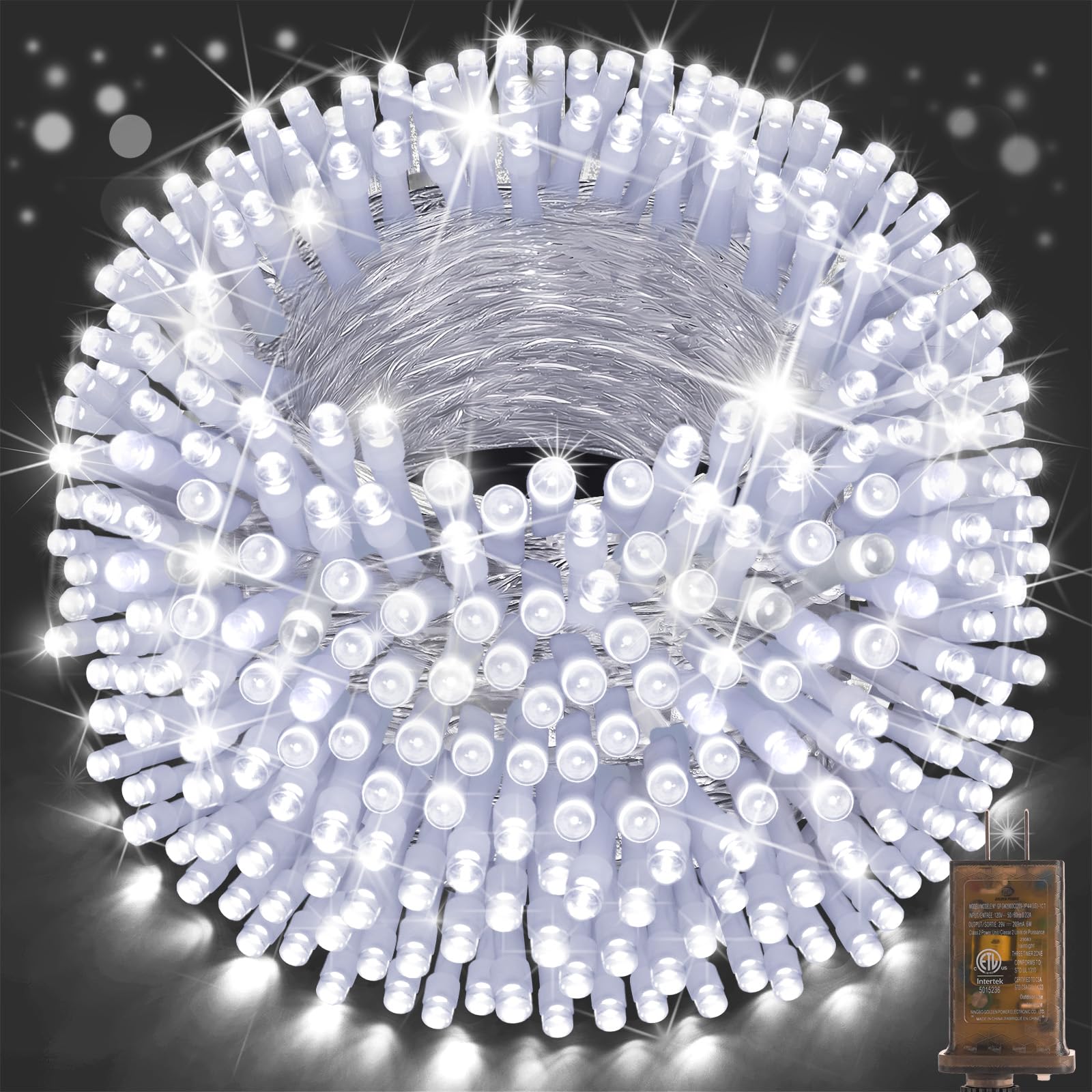 SAUIRS Christmas String Lights 600FT 1500LED Cold White Waterproof with Timer & Memory Function, Model HB01-MNO1005-JDY