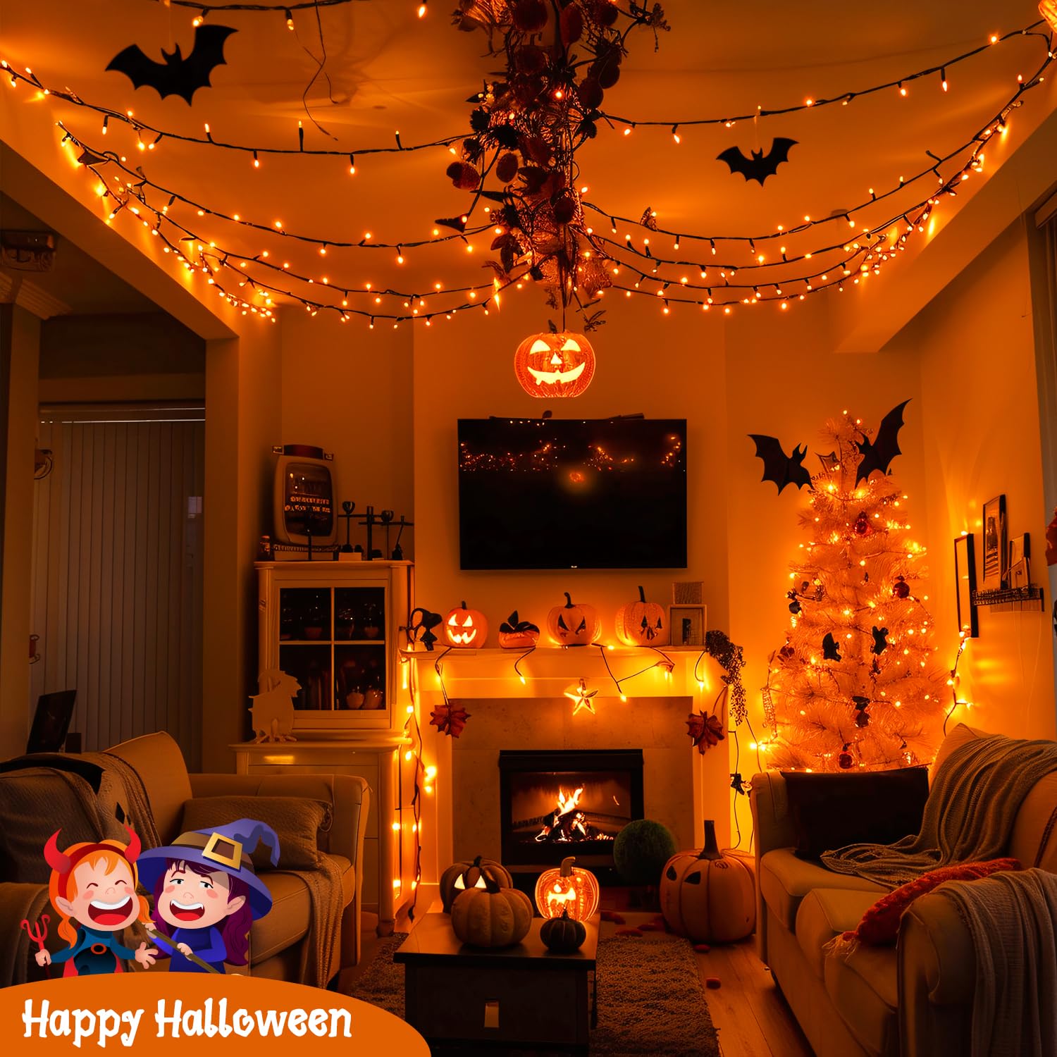 Jmexsuss Halloween Lights: 132Ft 400 Led Orange Halloween Outdoor Indoor String Lights Plug In - Orange Lights For Halloween Chr