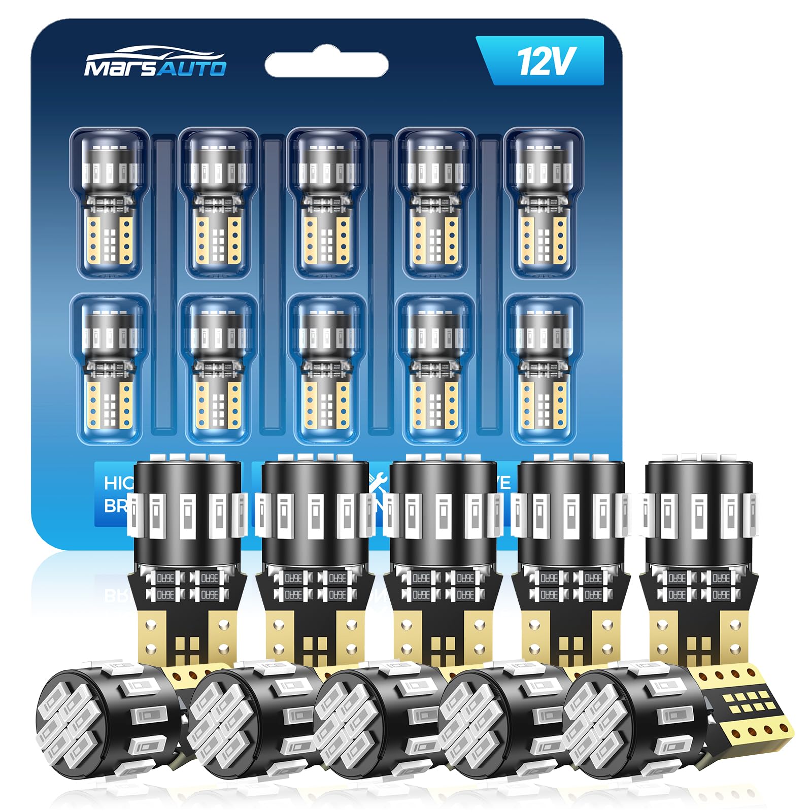 Marsauto 194 LED Bulb Blue, Super Bright T10 Wedge Replacement for Dome, Map, Courtesy, and Marker Lights (Pack of 10)