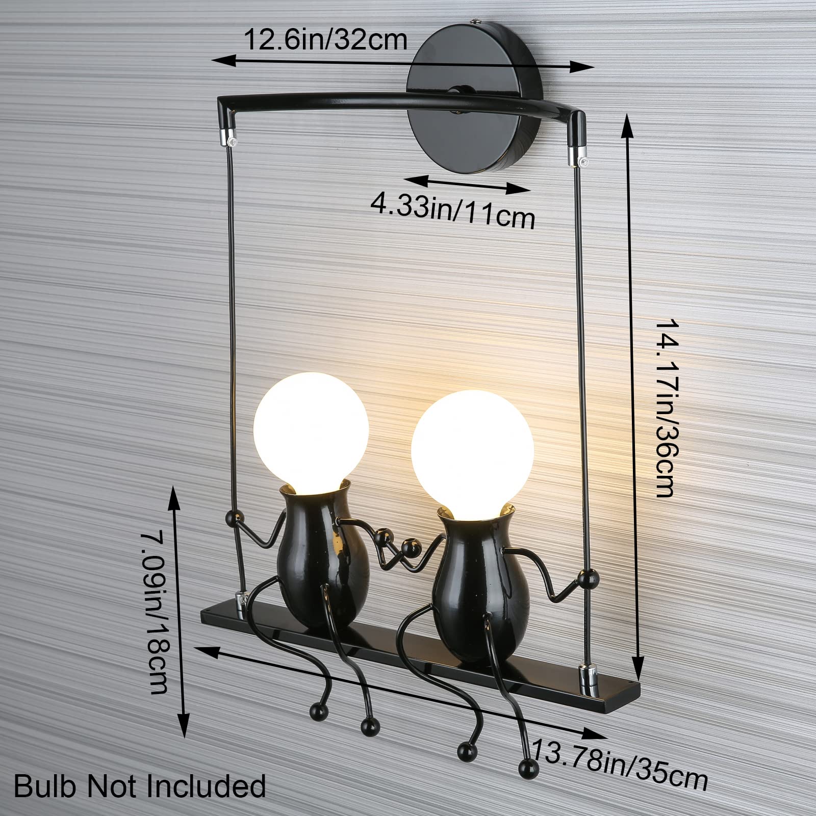 SOUTHPO Wall Light Fixture LED Cartoon Swing Design Double Mini Doll Sconce Metal Black 2×E26