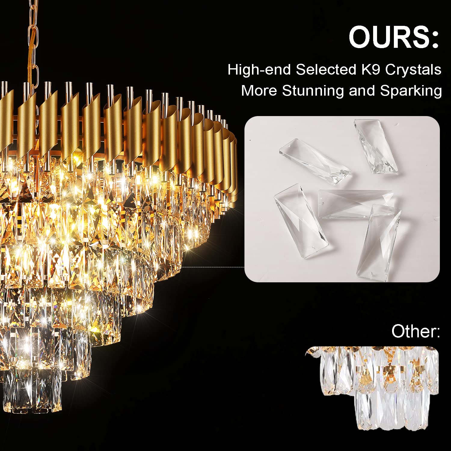 AXILIXI Gold Crystal Chandelier, Modern 30" Metal Pendant Light, K9 6-Tier Luxury Fixture for Dining Room, Foyer, Living Room