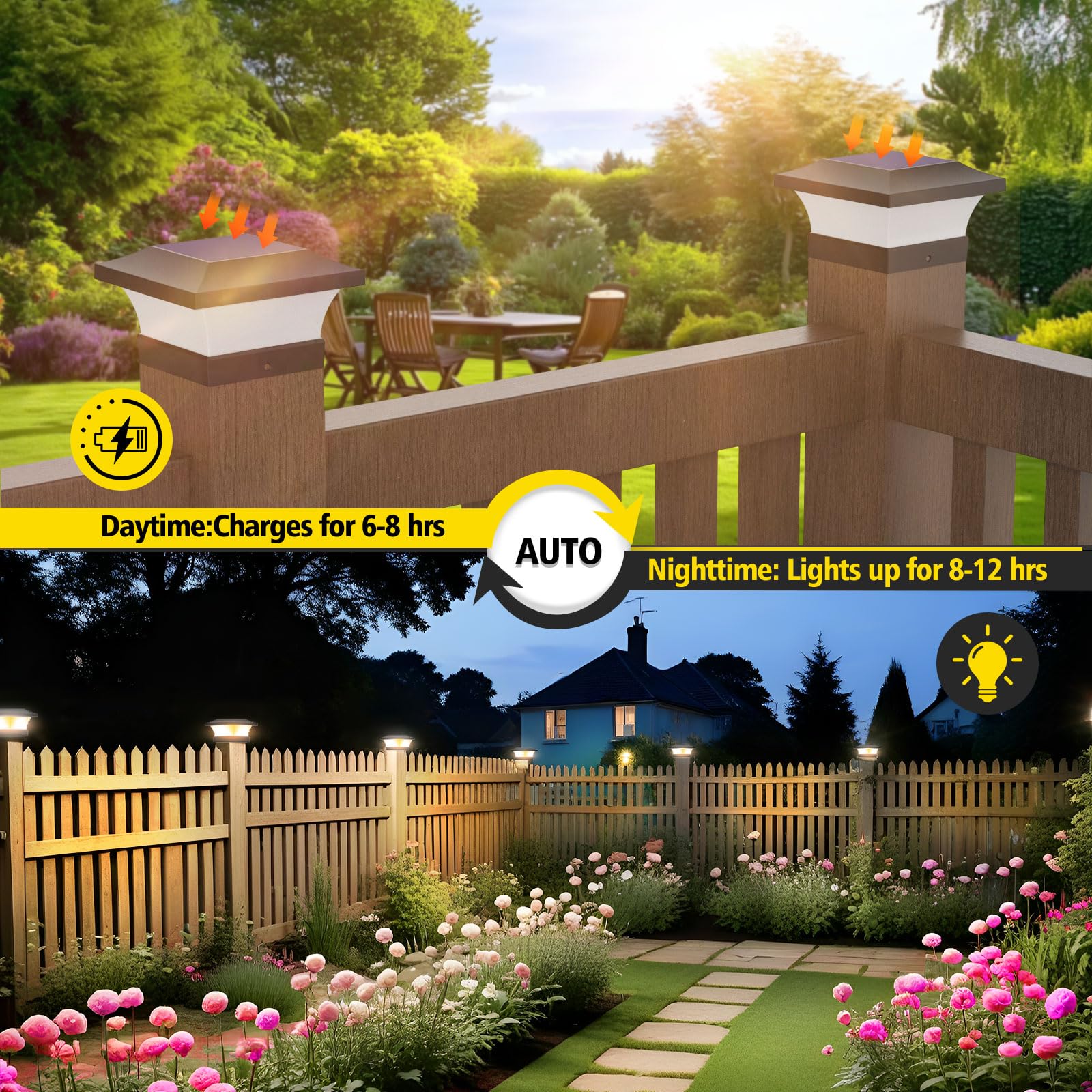T-SUN Solar Post Cap Lights, Waterproof LED for 4x4 Posts, Eco-Friendly, 12 Pack, Black WW, Model TS-GL0403-30X12