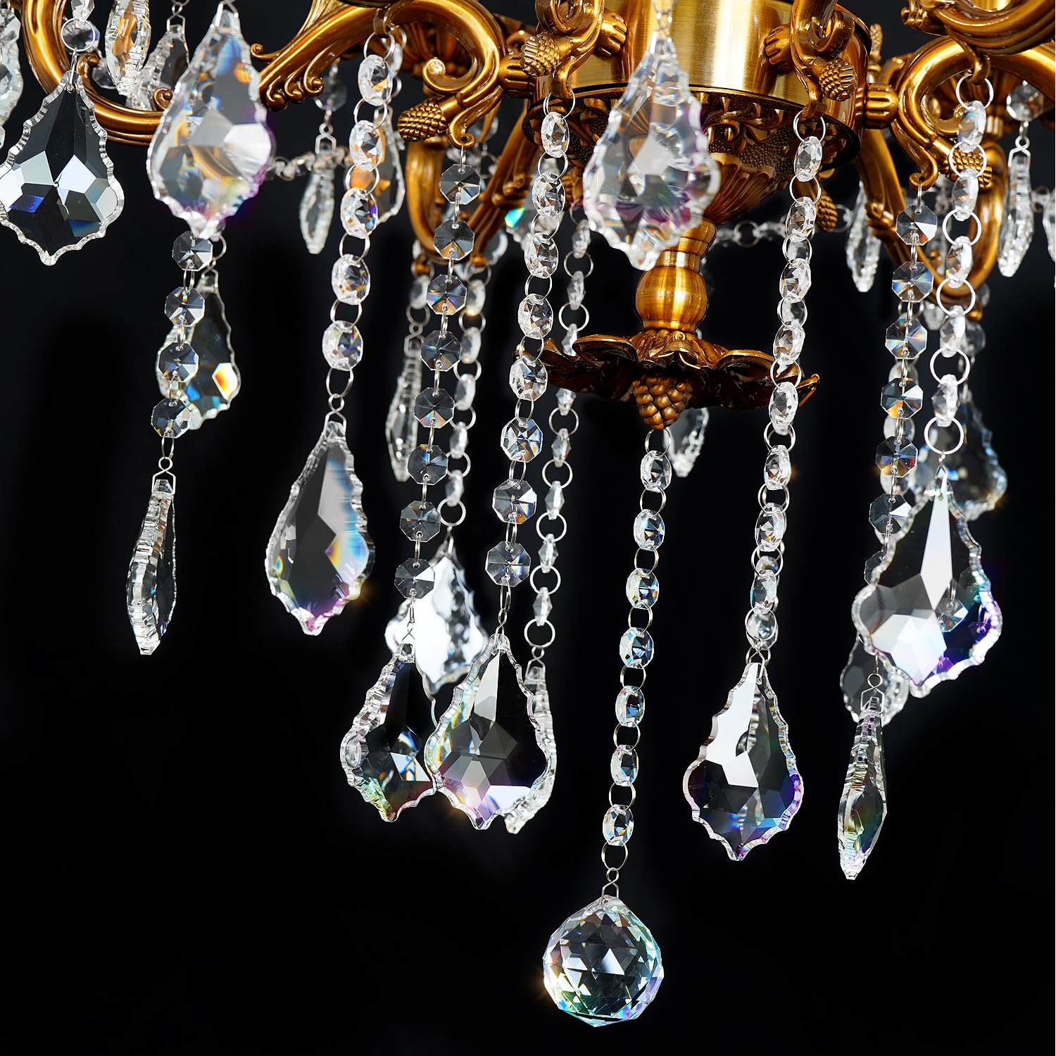 Akeelighting 6-Light Crystal Chandelier - Antique Gold Metal Fixture, 23" Diameter, Modern Farmhouse Ceiling Light for Bedroom & Kitchen