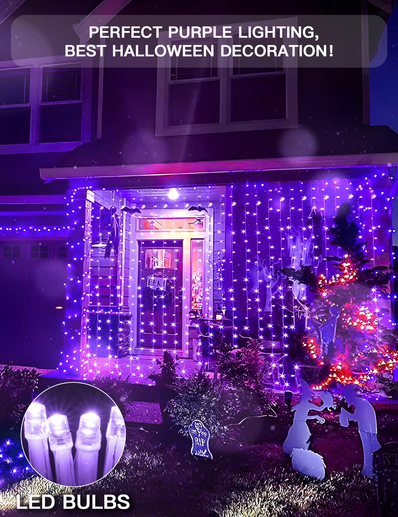 Suddus 200 Led Purple Curtain Lights With Usb Plug - Indoor Halloween & Holiday Decor, 6.5Ft X 6.