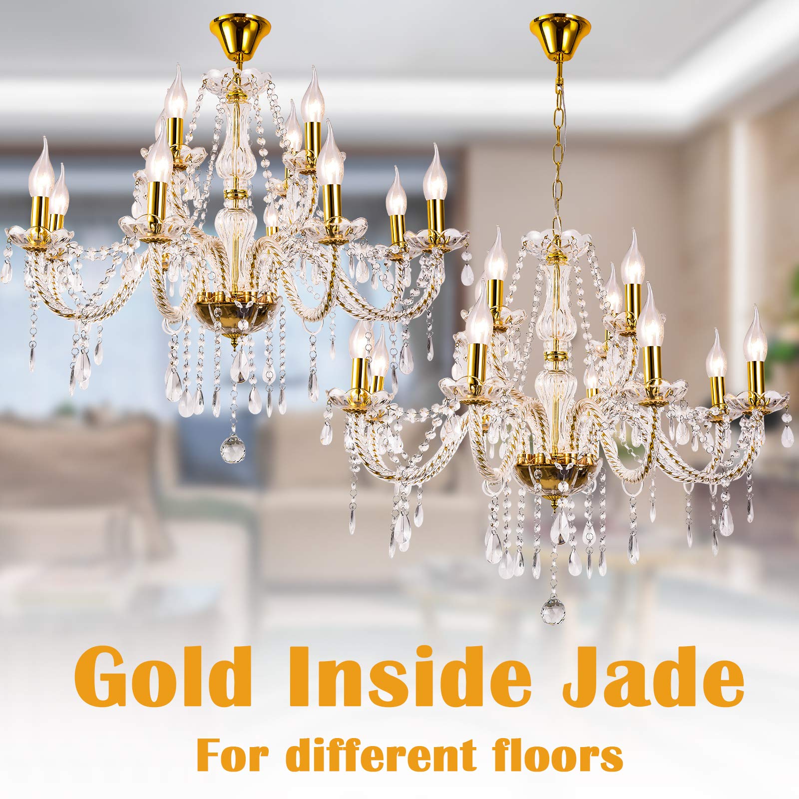 Panghuhu88 Crystal Gold Candle Chandeliers Lighting 12 Lights Pendant Ceiling Fixture Lamp For Dining Living Room Bedroom Hallwa