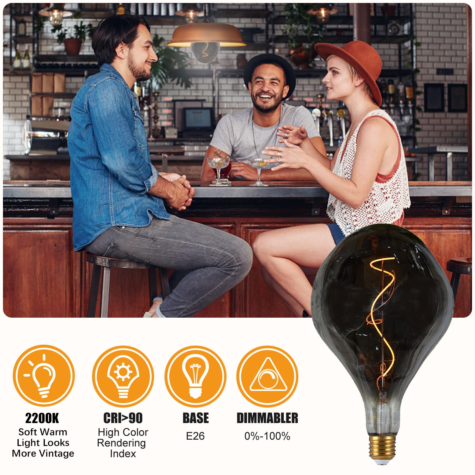 SD LUX Vintage LED Light Bulbs 5W, Extra Large Amber Glass Edison Bulb, Dimmable 200LM, Model FLBIG, Warm White 2200K, 1 Pack