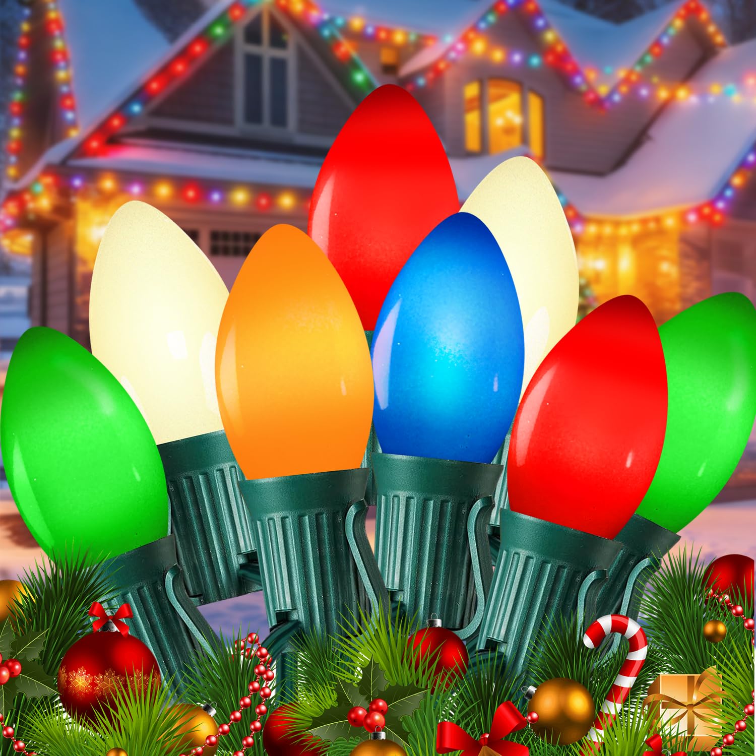 PASUTO C9 Vintage Christmas Lights, 25 FT Multicolor Christmas Tree Lights for Outdoor Indoor Decorations, Waterproof 25 Lights 