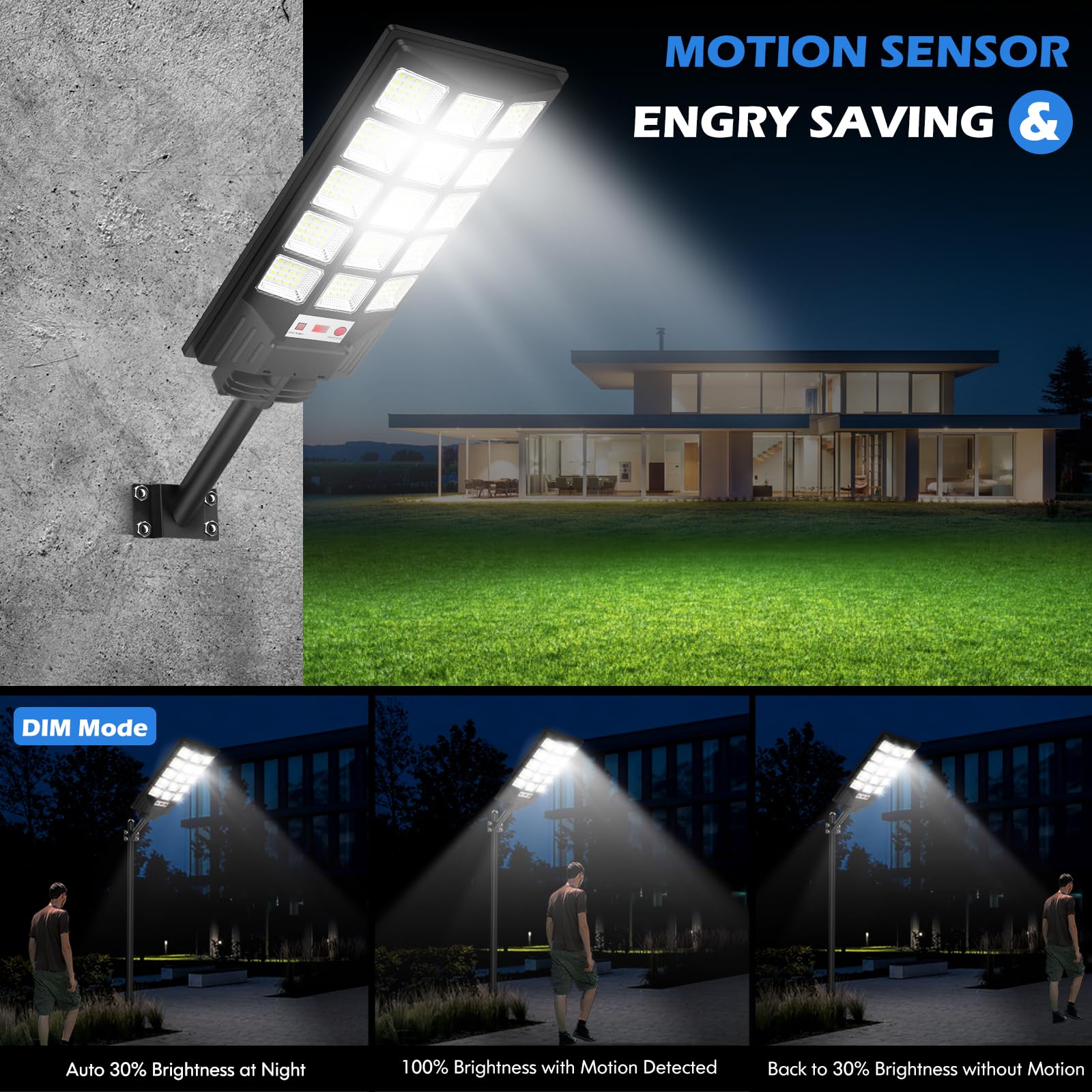 Solar Street Lights Outdoor Waterproof, 25000Lm 8500K Motion Sensor Solar Powered Flood Lights With Remote Control, Dusk To Dawn