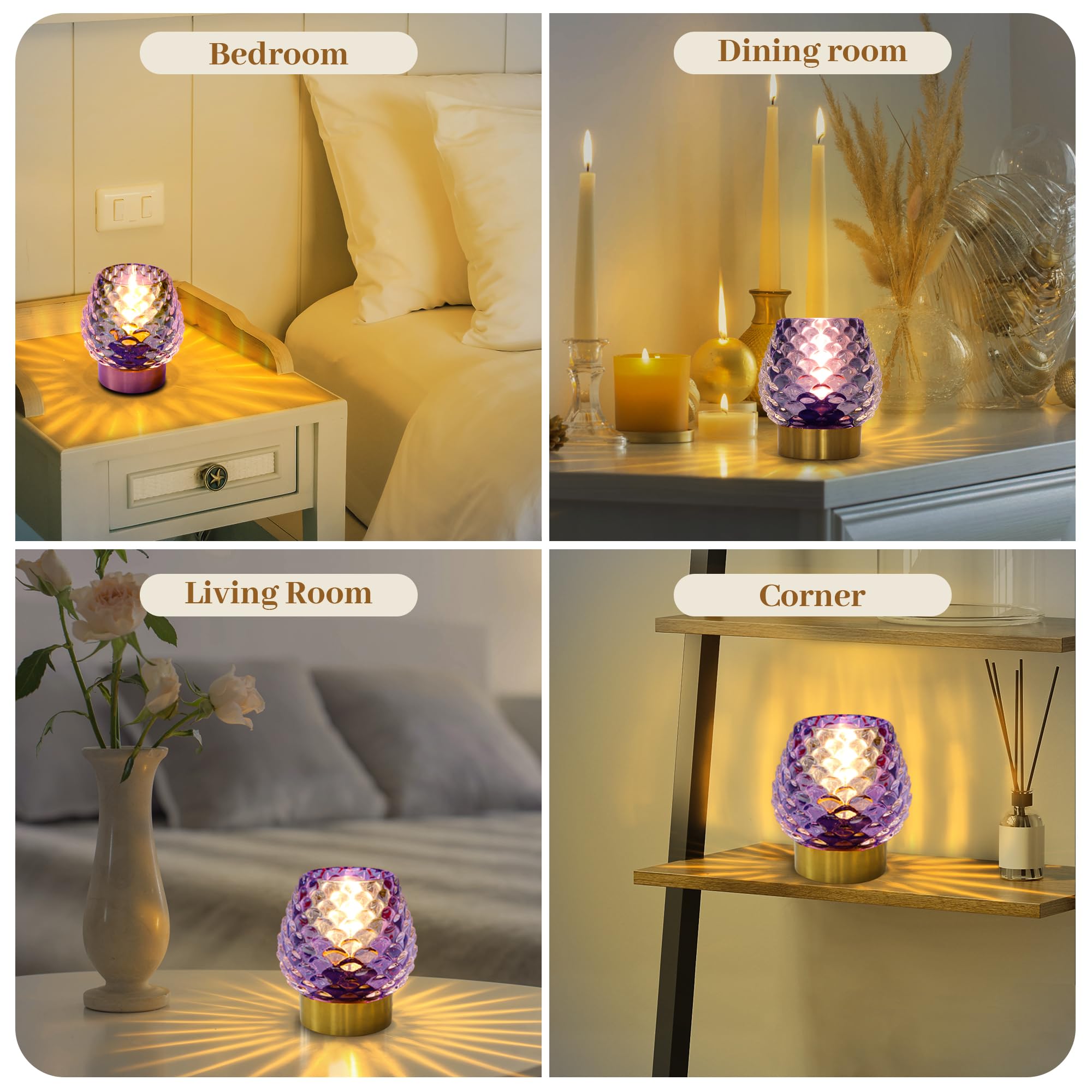 Cycodo Battery Operated Lamp with Timer, Glass, Purple, Mini Size, Model TB-AC1, Decorative for Small Spaces