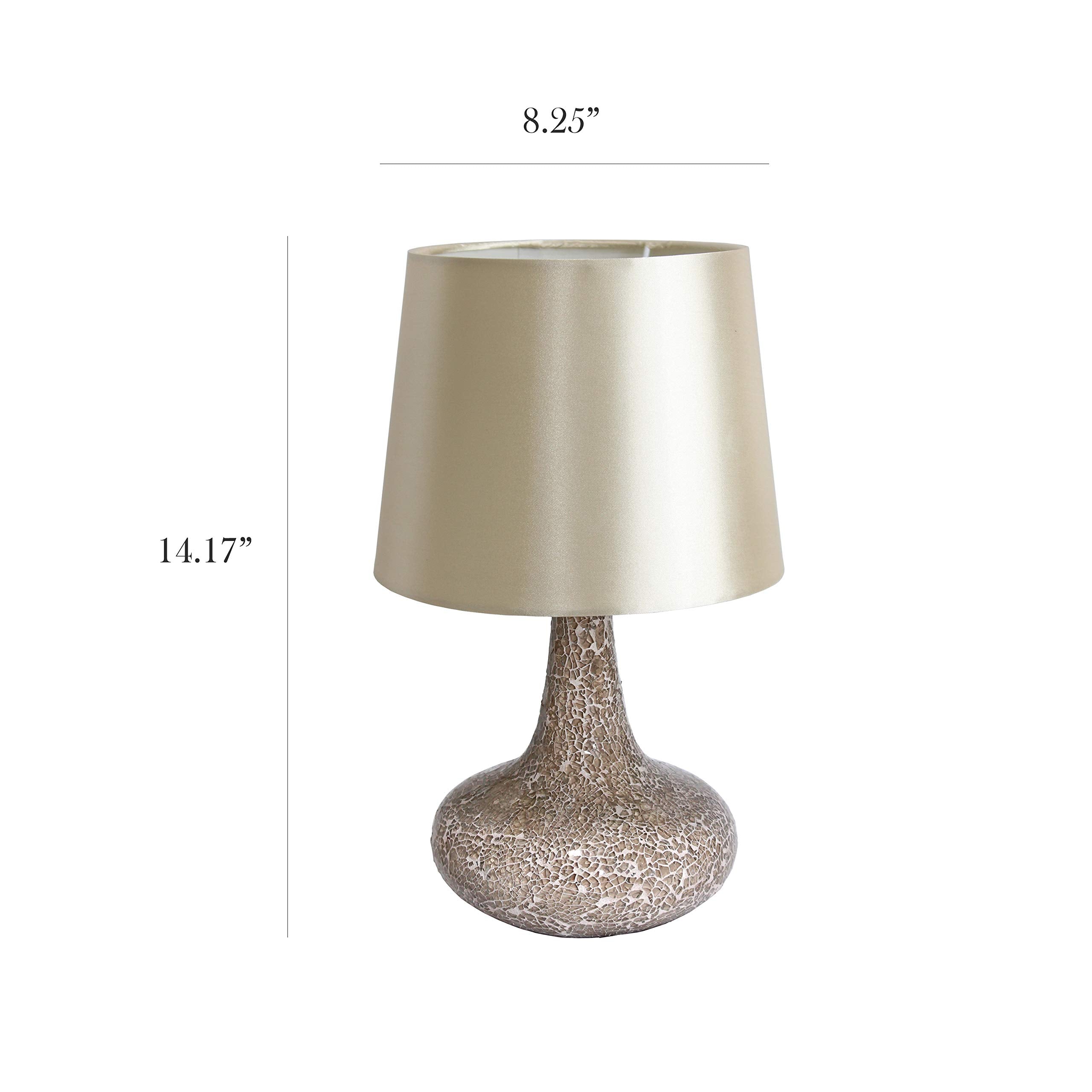 Simple Designs Lt3039-Cha 14.17” Contemporary Mosaic Tiled Glass Genie Standard Table Lamp With Matching Fabric Shade For Home Décor, Bedroom, Living Room, Foyer, Office, Champagne