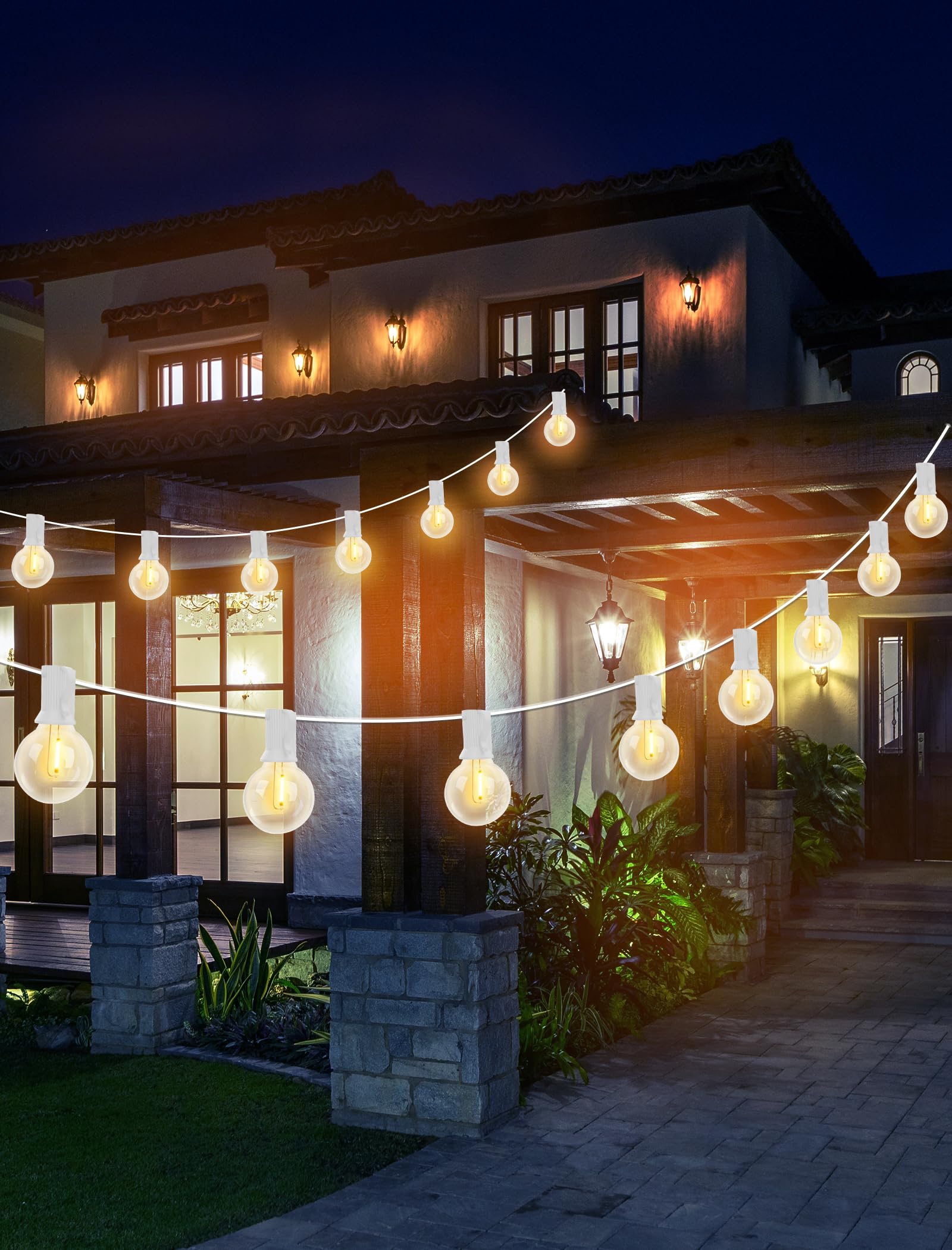 GOOTHY Outdoor LED String Lights, 50Ft, 52 Clear Globe Bulbs, Shatterproof, E12 Base, Vintage Style, White, Model ULP(7)-LR(50
