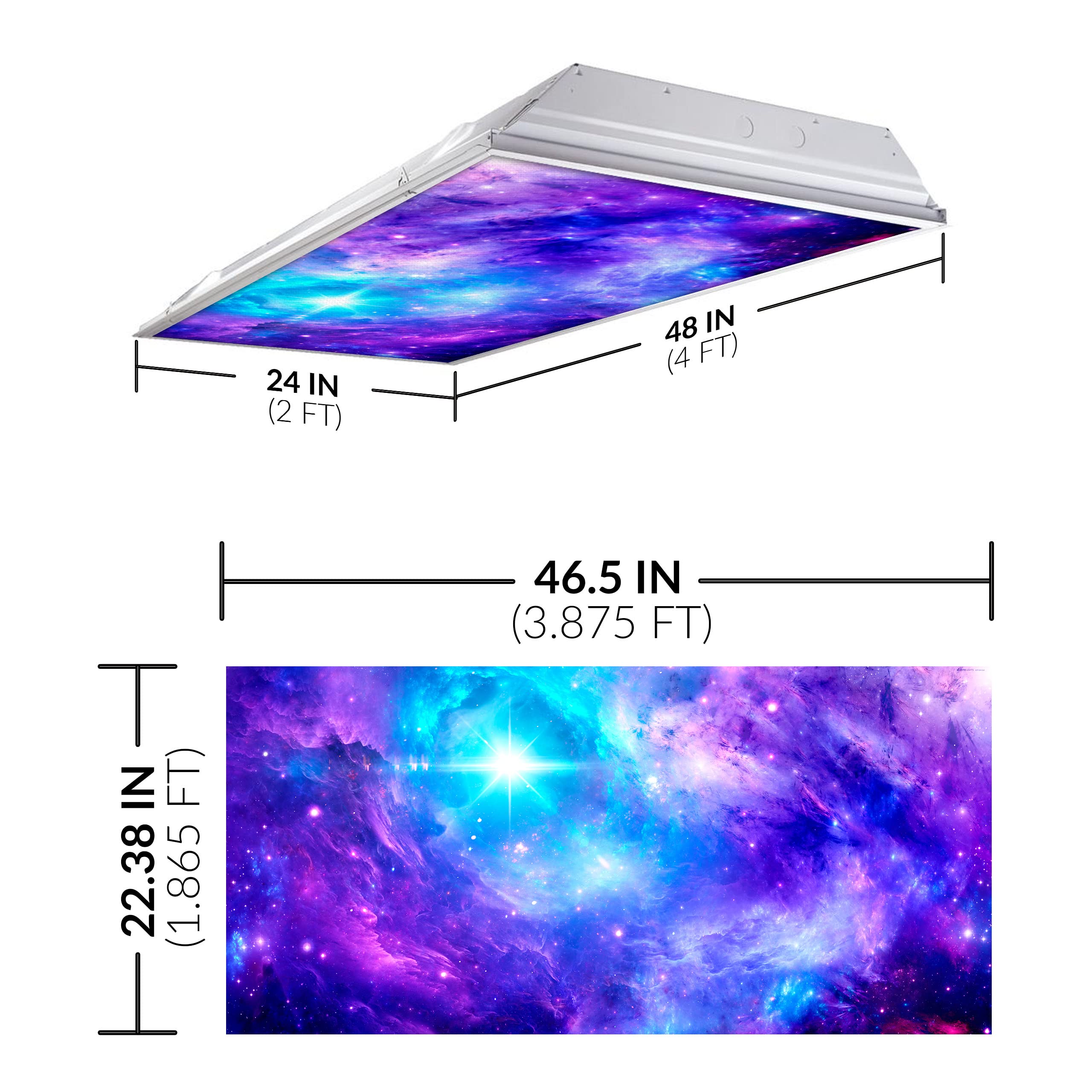 OCTO LIGHTS Decorative Fluorescent Light Covers, 2x4, Purple Nebula, Backlit Film, Model AST-024-2x4