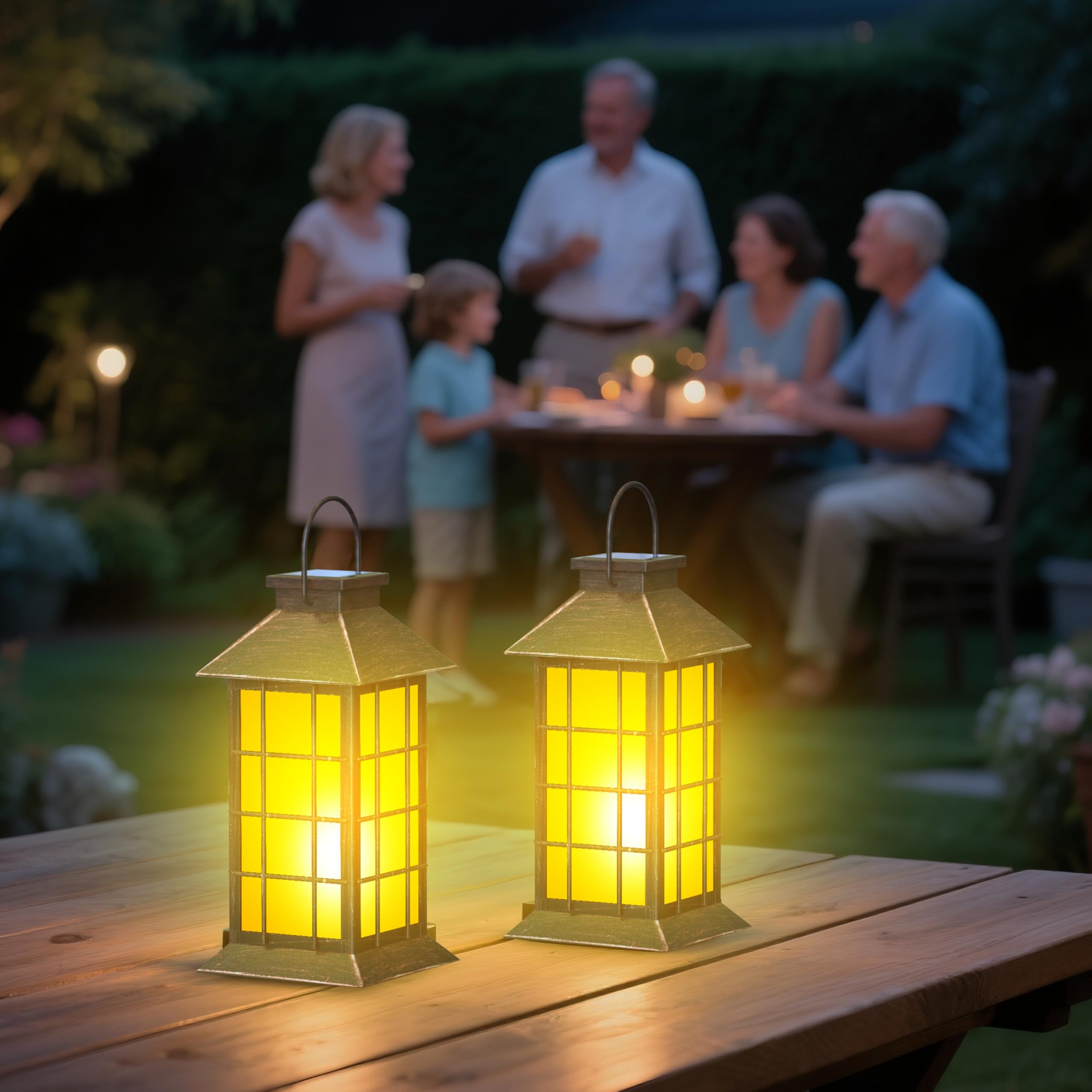 Anyperfect 2 Pack 13 Copper Solar Lantern With Flickering Flame Candle | Outdoor Waterproof Hanging Solar Lanterns  Metal & Glass Lights For Garden Decoration  Rustic Gifts For Mom