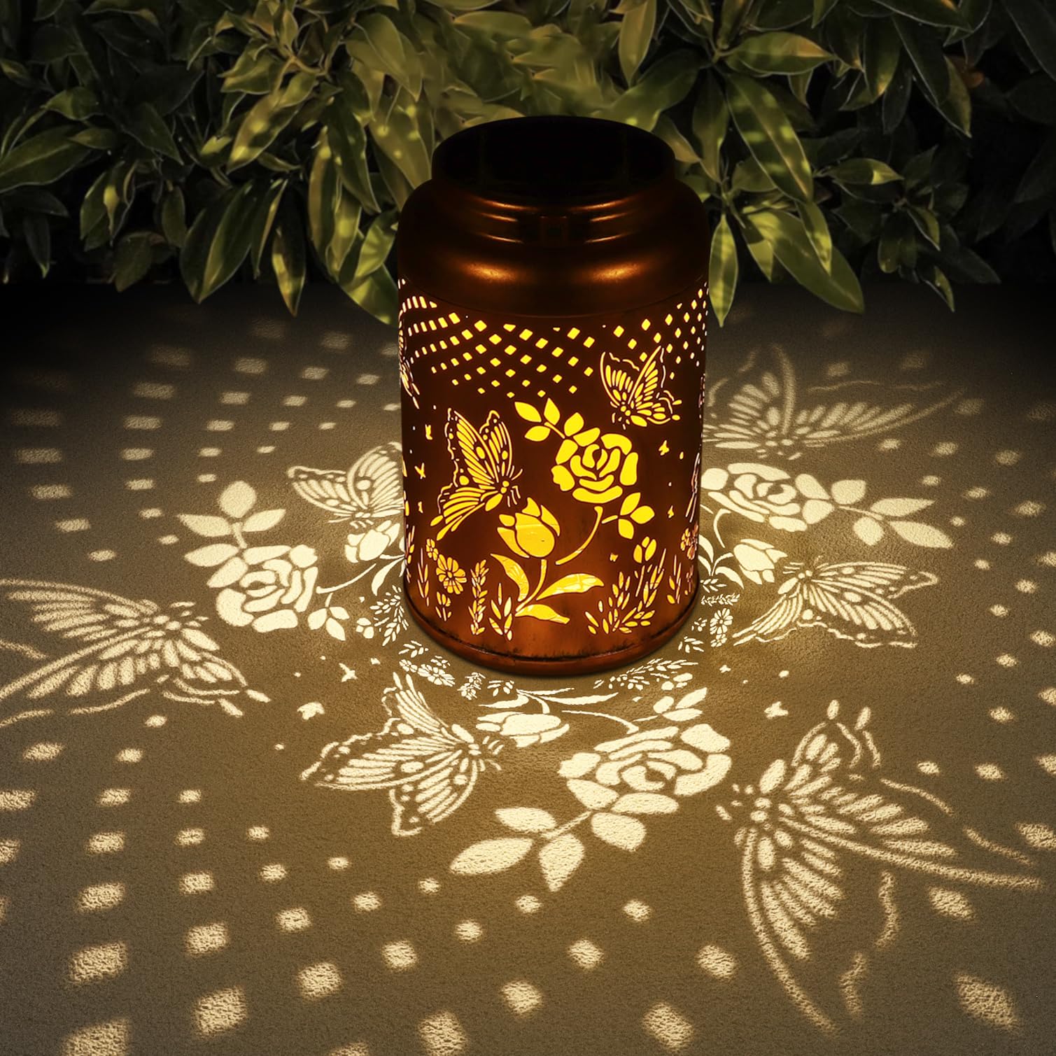 Tepaken Rose Butterfly Decoration Solar Lanterns Outdoor Waterproof Garden Decor Gifts for Women Mon Grandma Metal Hanging Solar Lights for Outside LED Lanterns for Yard, Patio