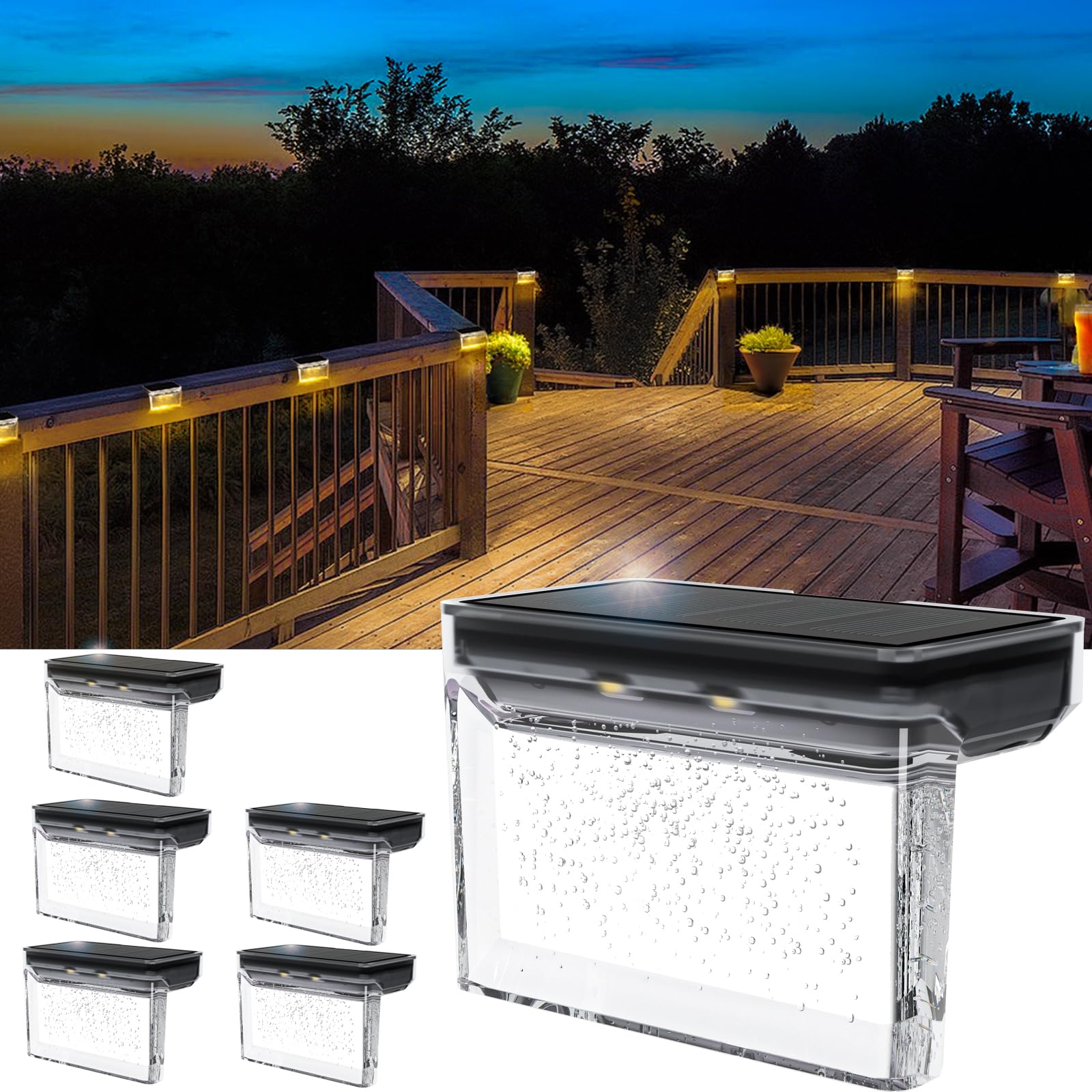 TIJNN Solar Deck Lights Outdoor, Outdoor Lighting, Waterproof LED Fence Light. Waterproof Led Solar Lights for Outdoor Stairs, S