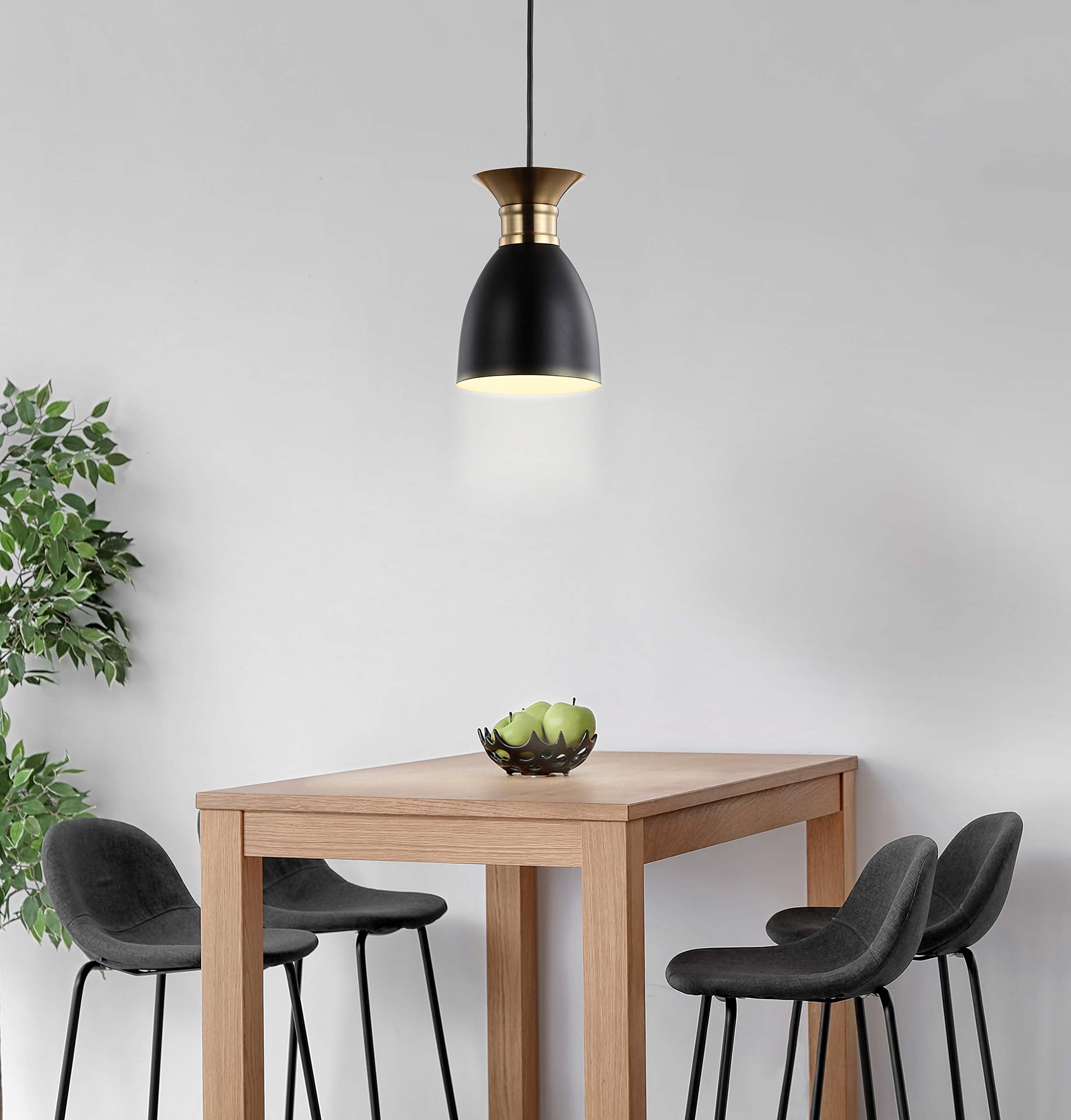 JONATHAN Y Edison Pendant Light, 5.75in Metal, Dimmable, Black/Brass Gold, Model JYL6136A