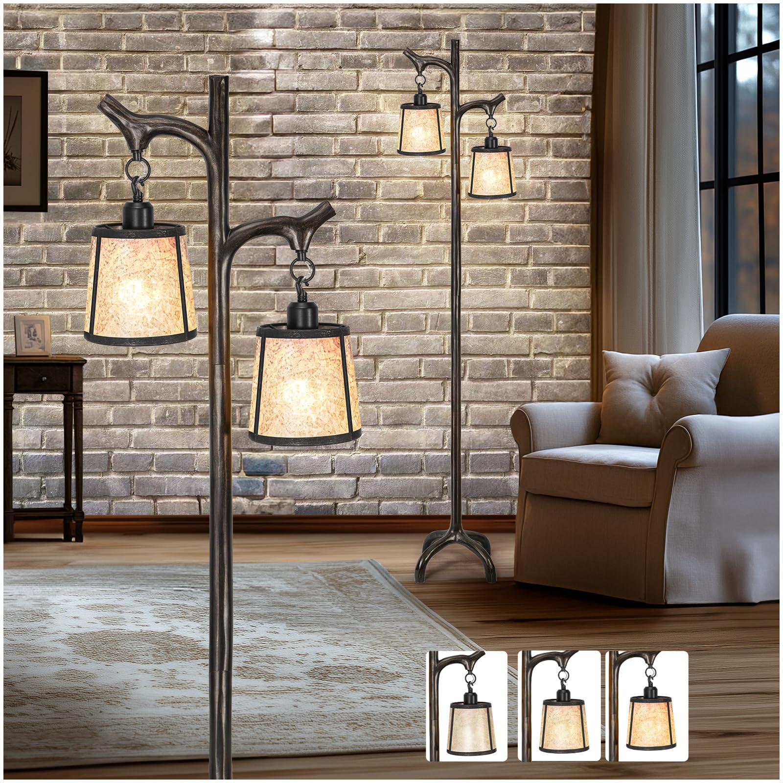 68'' Farmhouse Floor Lamp with Mica Shade for Living Room,Modern Industrial Vintage Standing Floor Lamp for Bedroom,Stepless Dim