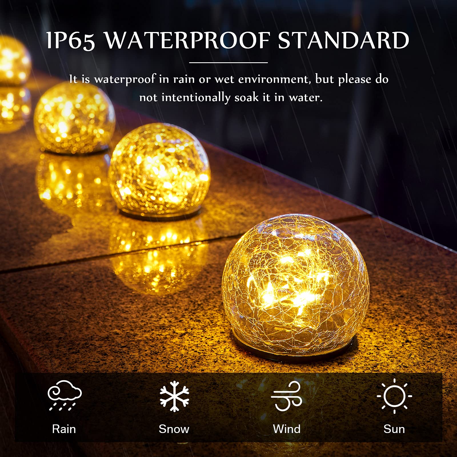 Honoson 6 Inch Solar Globe Lights Outdoor Waterproof, Solar Balls for Garden Cracked Glass Ball, Ground Landscape Garden Decor f