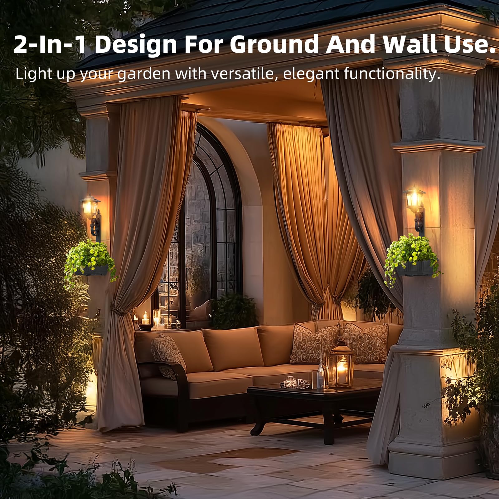 FIESTREL 2 in 1 Solar Lamp Post Light, Waterproof LED, Freestanding/Wall Mount, Black, Model 05F, Outdoor Decor for Patio & Porch