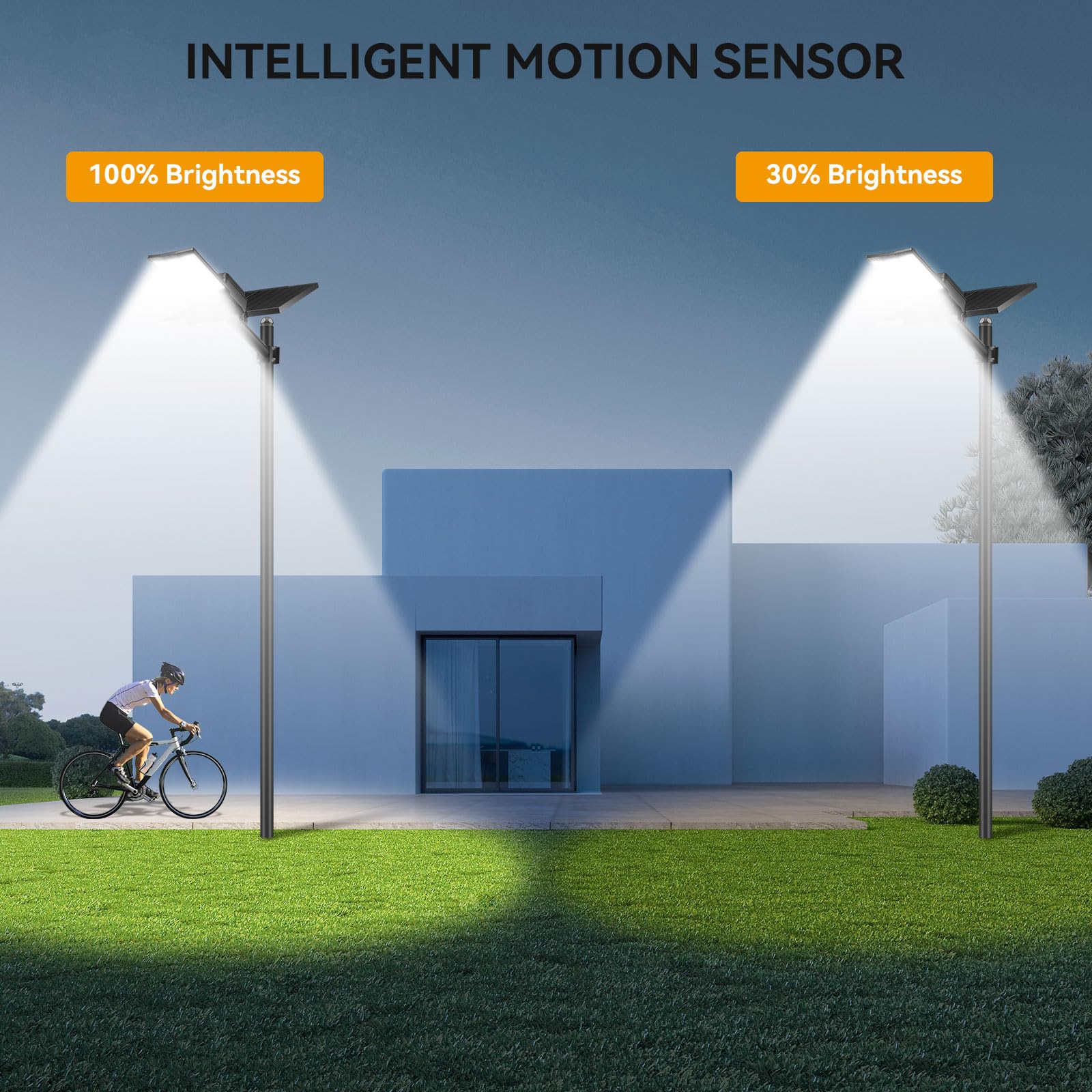 Adewalk 12000W Solar Street Light - Dual Solar Panels, Motion Sensor, Remote Control, Aluminum, Black, 1 Pack, Model TW001