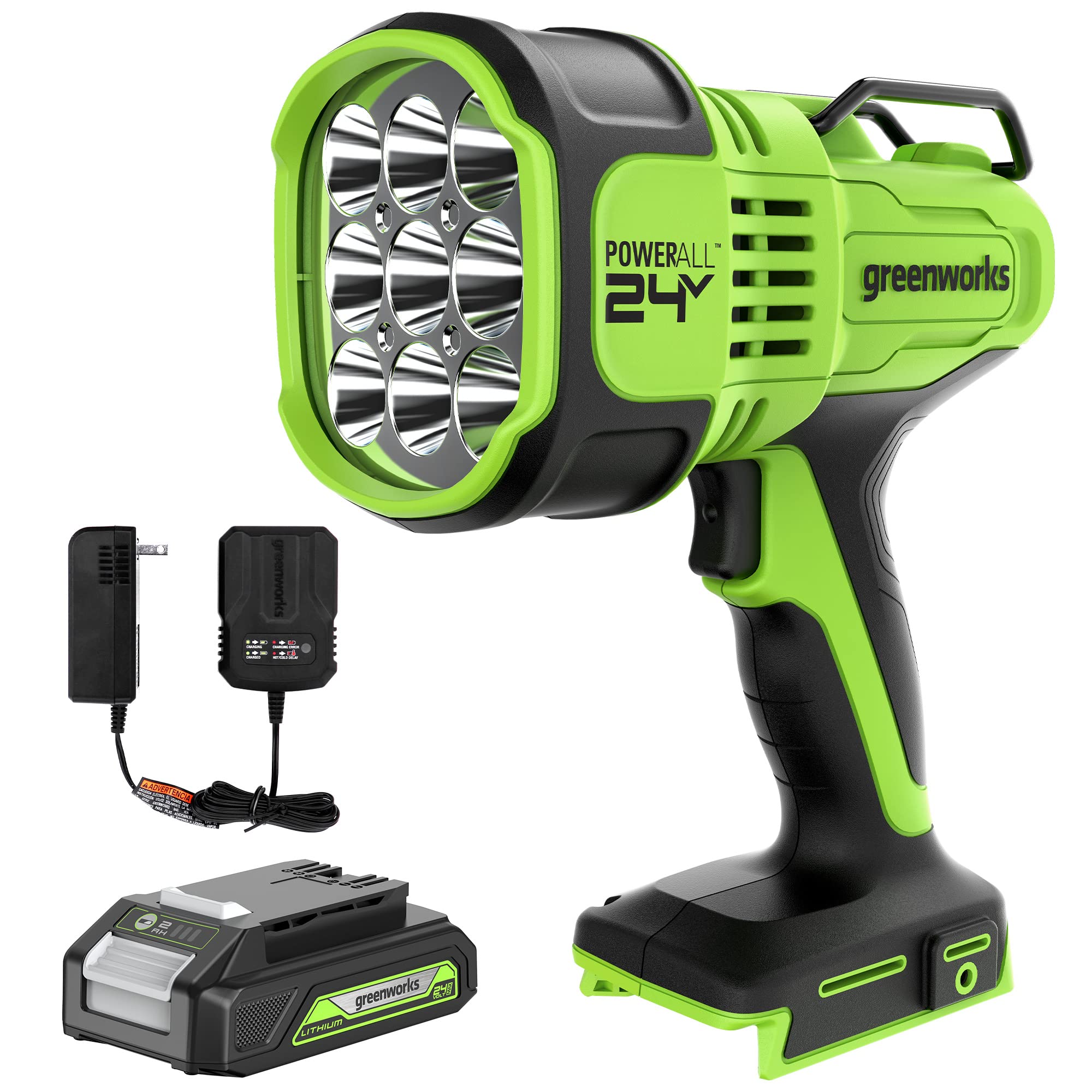 Greenworks 24V LED Spot Light Kit with 2Ah Battery and Charger - Model WLG902, Plastic Material, 2.0Ah Size